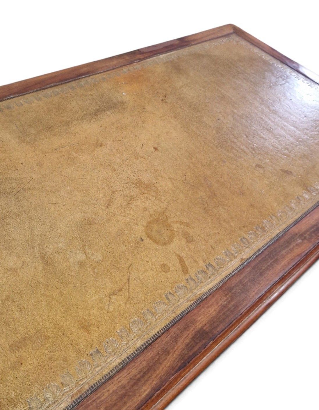 photo furniture Antique Mahogany Pedestal Desk Leather Top 9 Drawer Kneehole