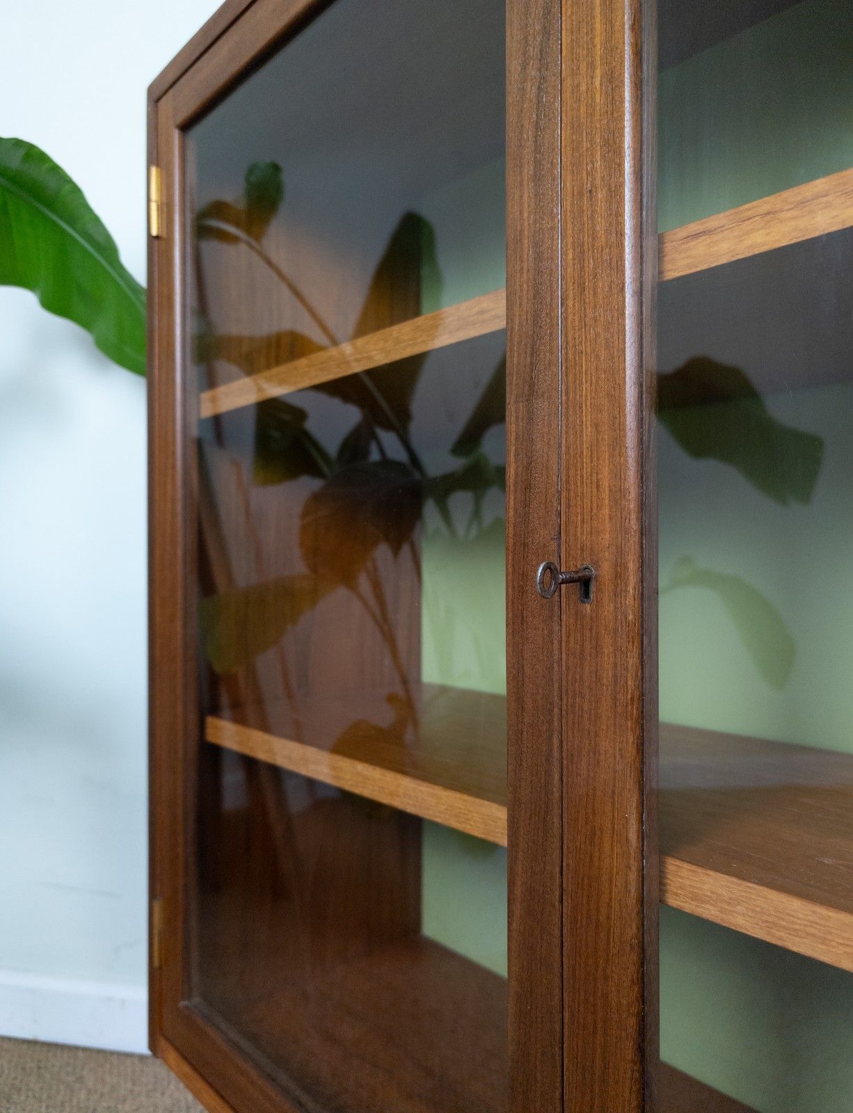 Refinished Vintage Teak Mid Century G Plan Small Green Glazed Cabinet Bookcase photo 325.0