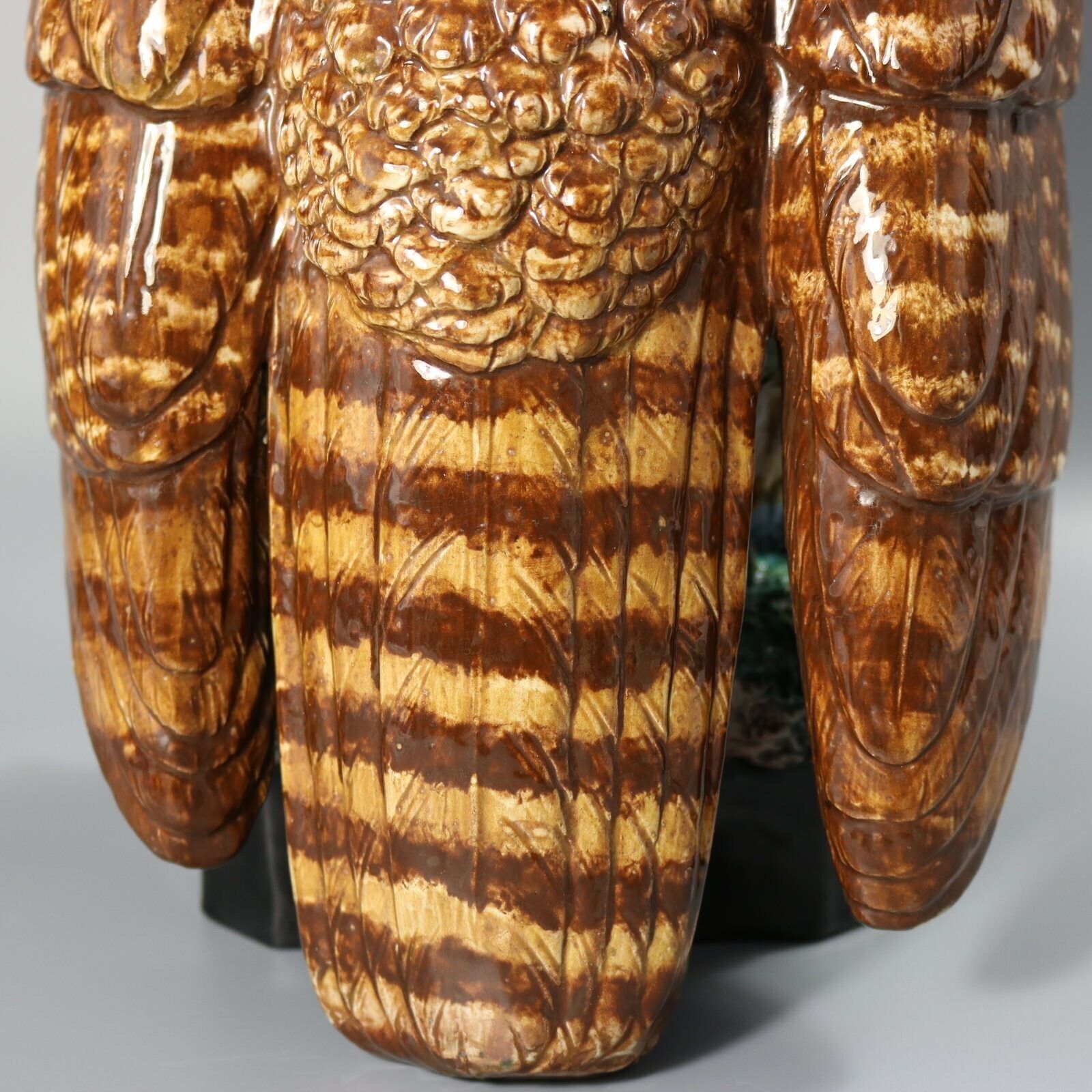 photo vintage Rare Hugo Lonitz Majolica Eagle Owl Figure