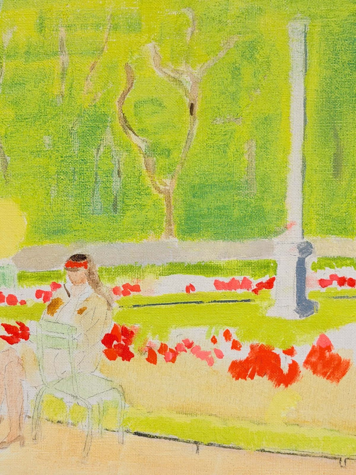 Figure lisant parmi les coquelicots rouges dans le Jardin du Luxembourg, moderniste, XXe siècle photo 520.0