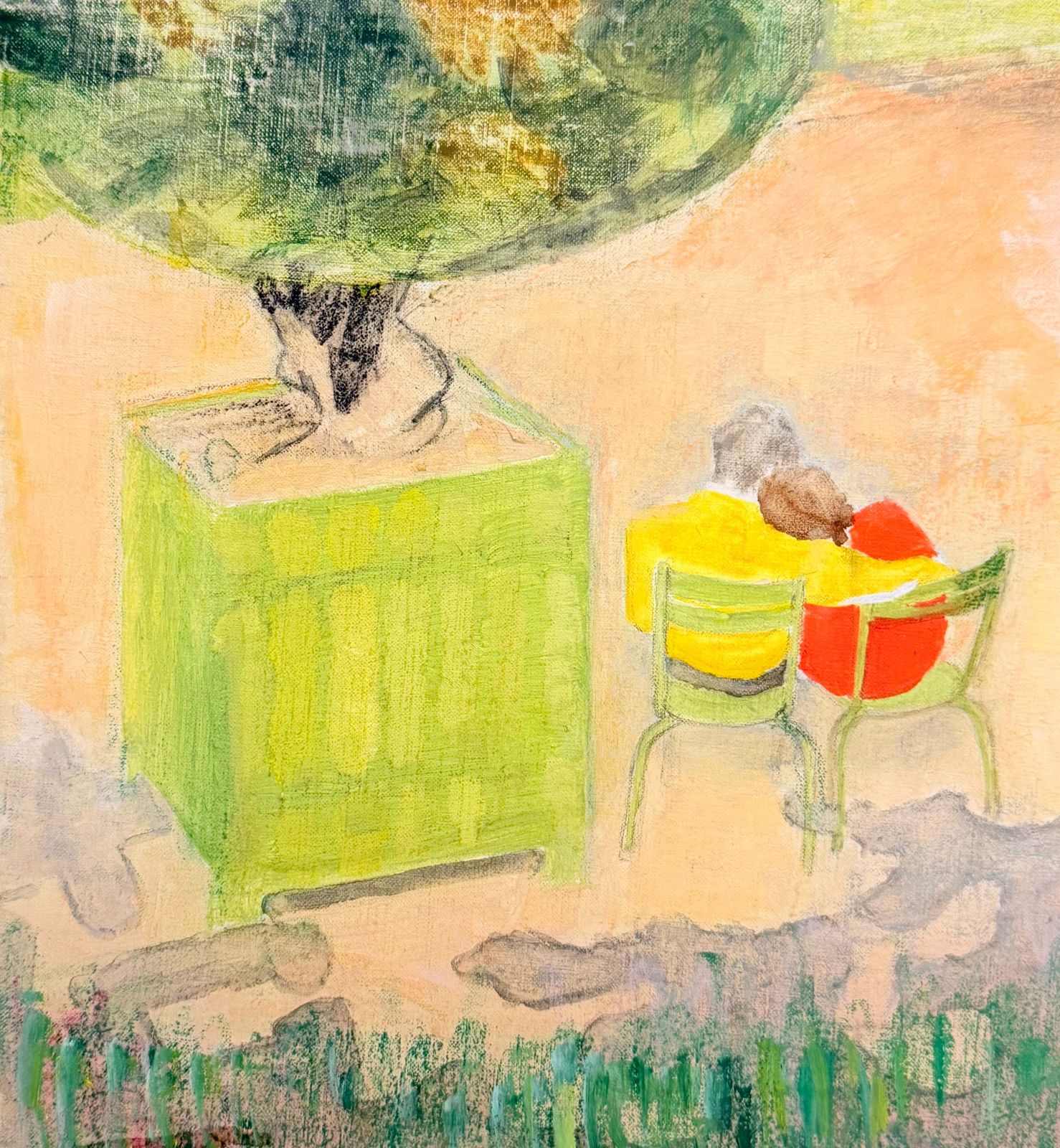 Couple assis sous un arbre dans un parc parisien, peinture moderniste française, XXe siècle photo 408.0