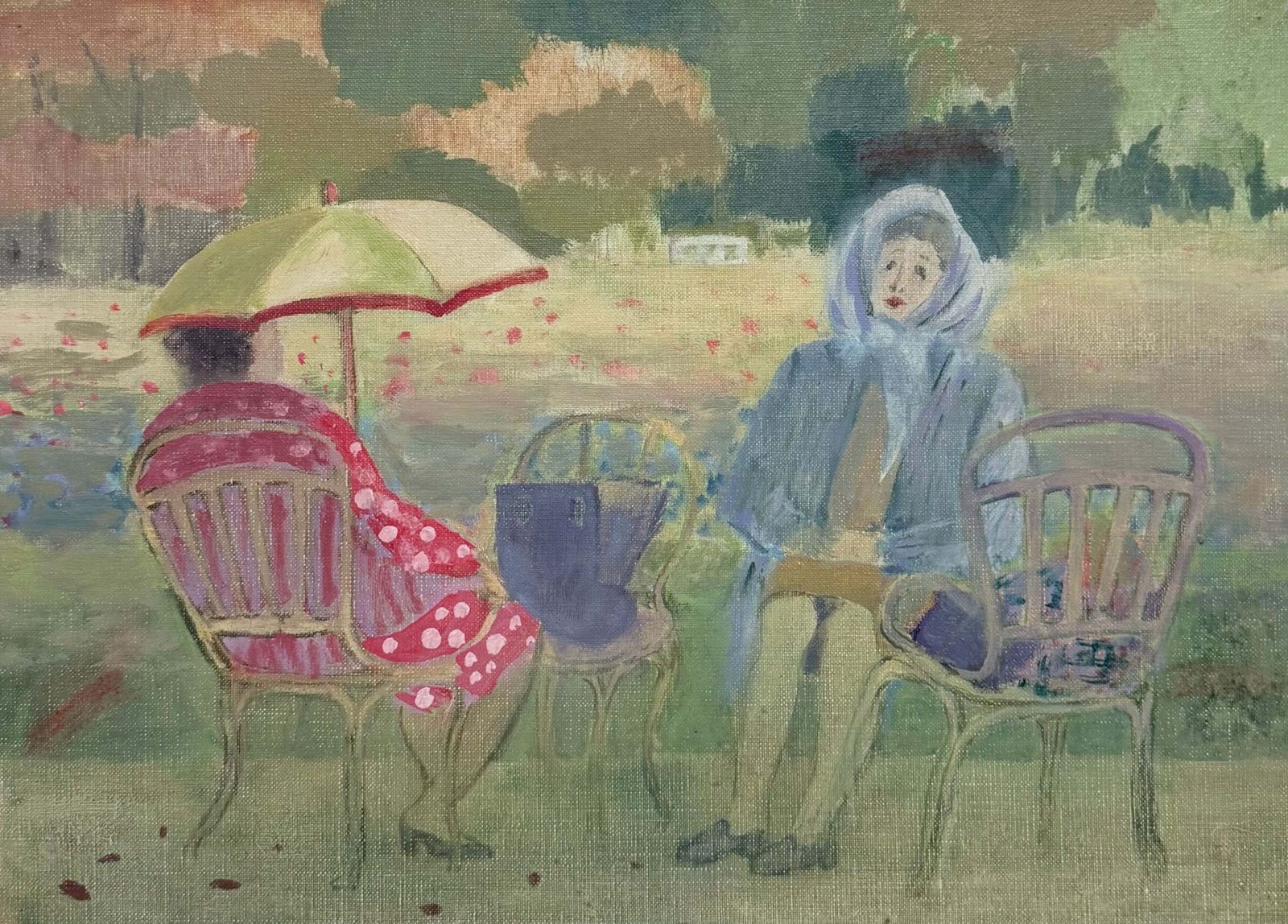 Two Ladies Dining In A Paris Park French Modernist 20th Century Oil Painting