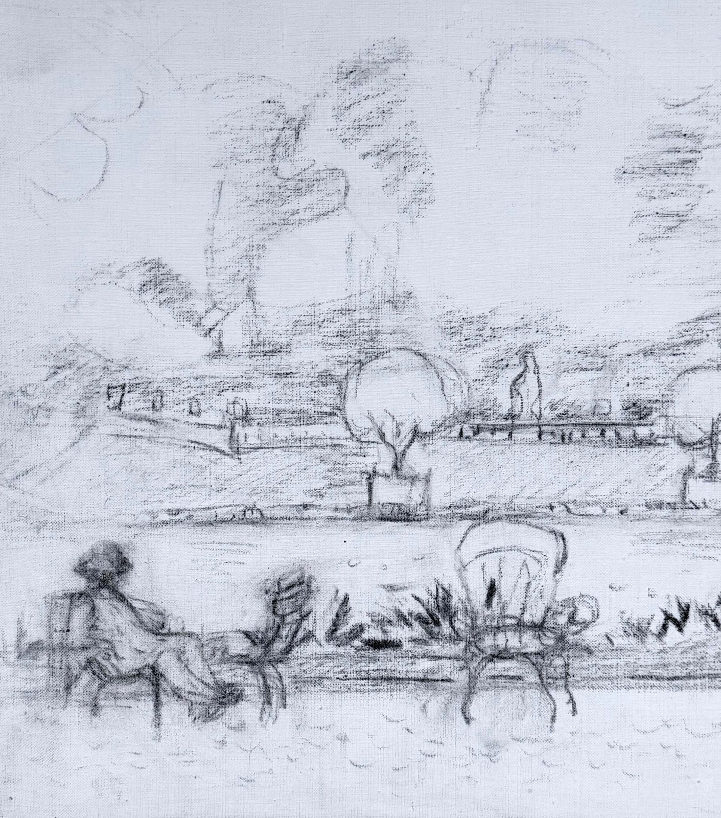 Personnages assis dans un parc parisien, dessin moderniste français, XXe siècle photo Art