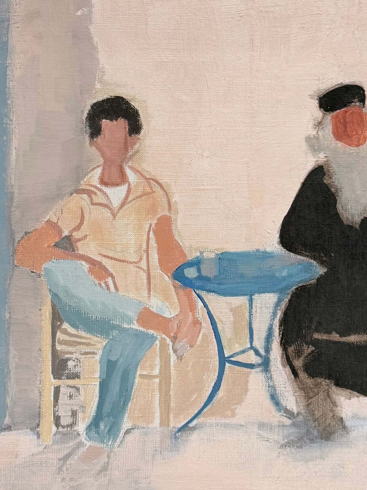Two Figures At A Café With Bearded Cleric Man French Modernist Oil Painting photo Art