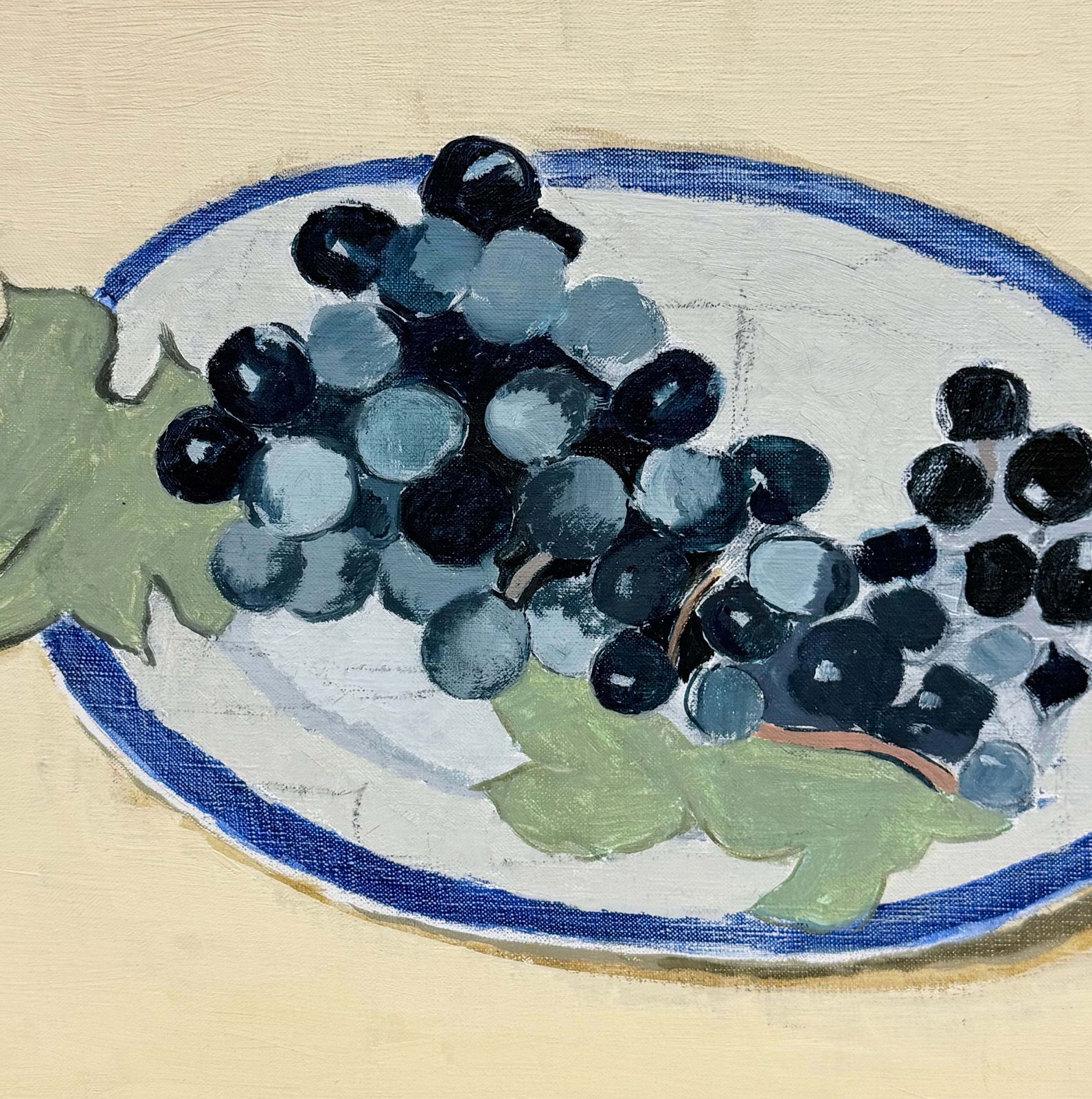 Still Life Of Black Grapes On A Blue And White Plate French Modernist Oil photo Art