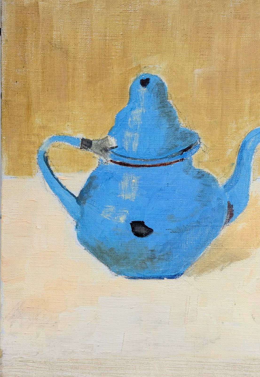Blue Teapot In Yellow Still Life Interior French 20th.C Modernist Oil Painting photo Art
