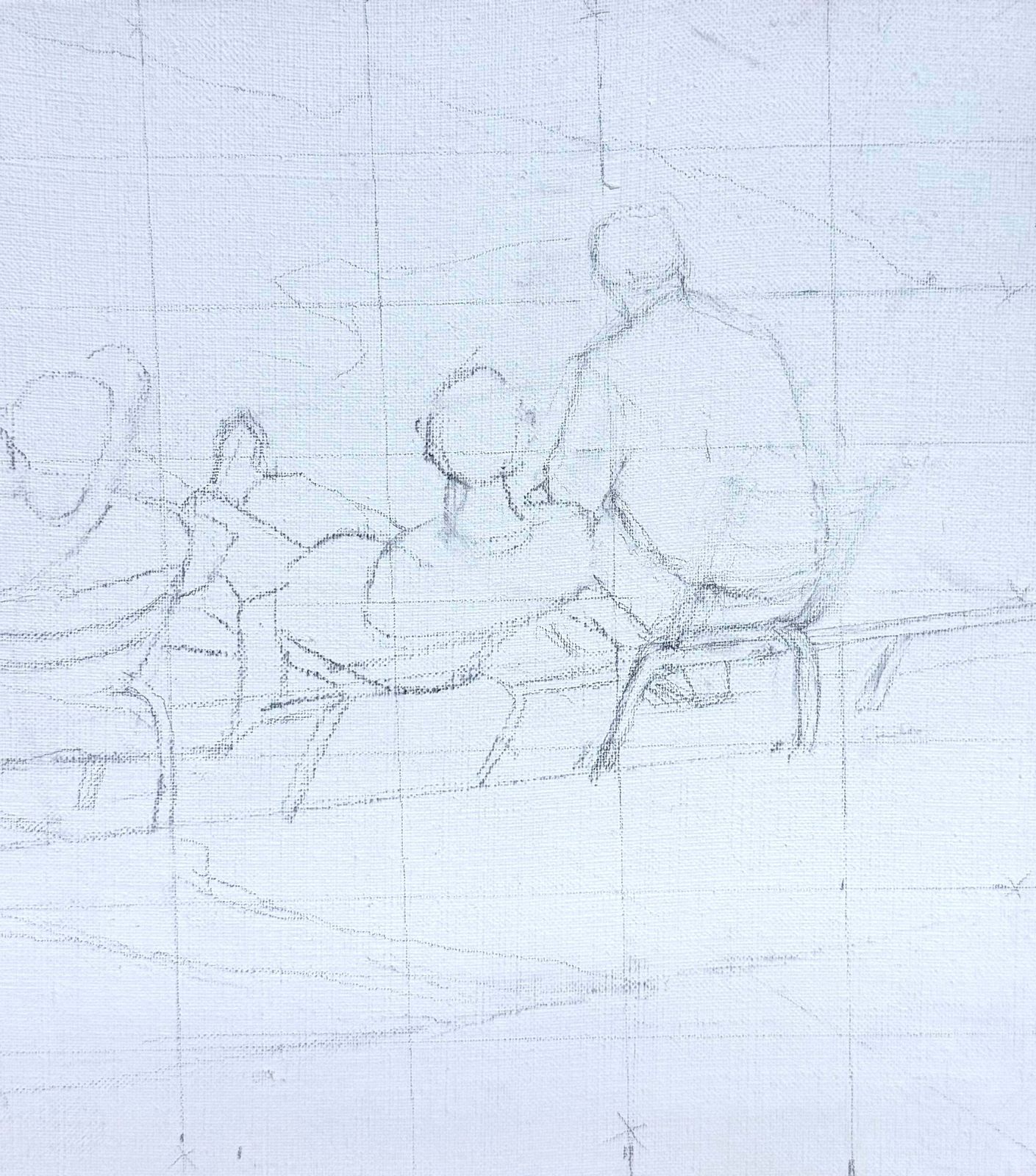 Figures Seated Together In A Parisian Park French Modernist 20th Century Drawing photo Art