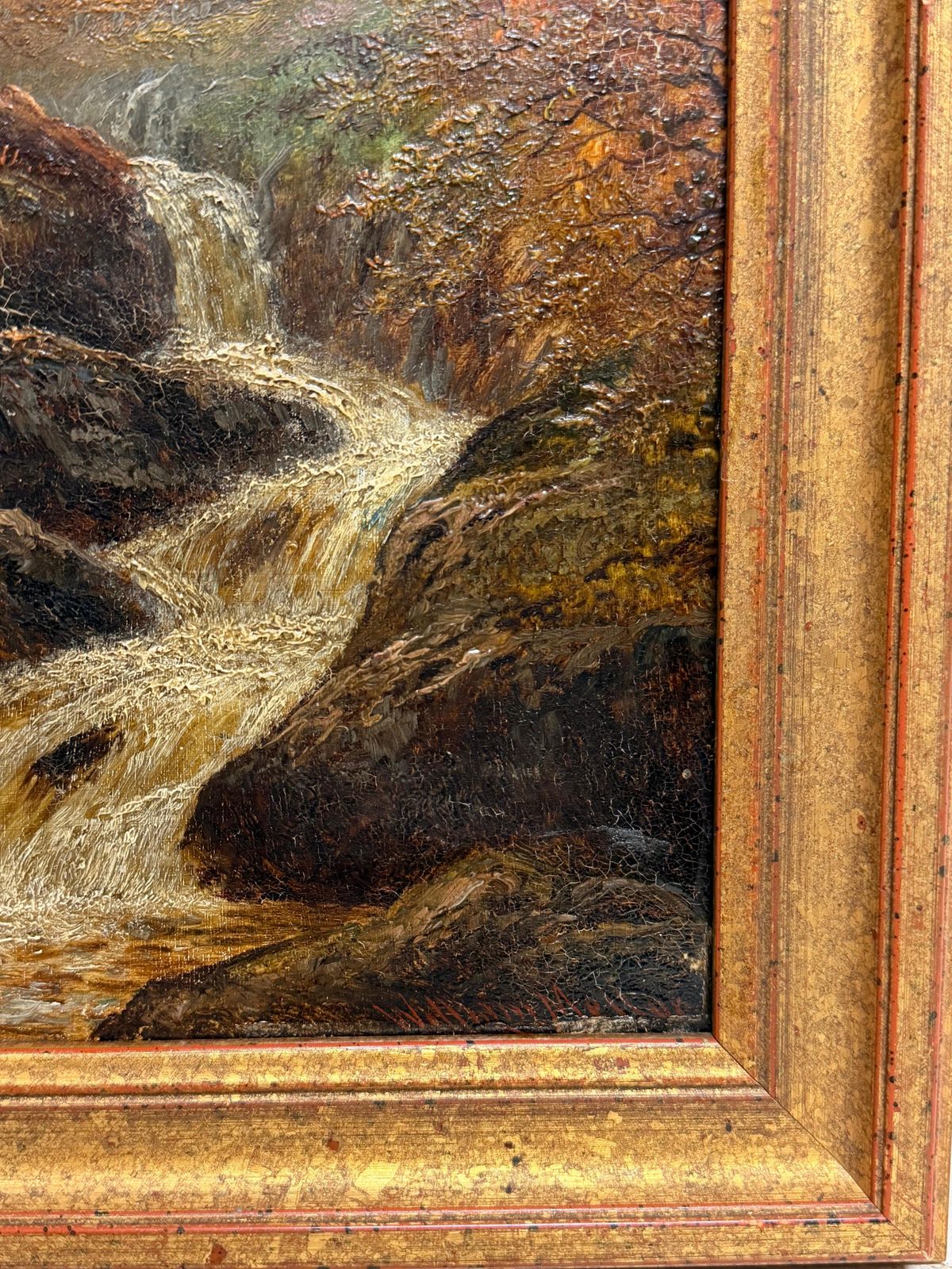 Peinture à l'huile britannique d'époque, paysage de montagne des Highlands avec cascade photo 1377.0