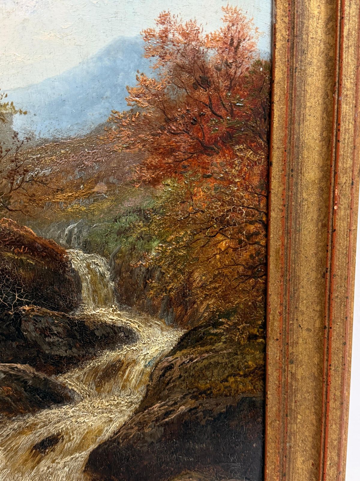 Peinture à l'huile britannique d'époque, paysage de montagne des Highlands avec cascade photo vinterior