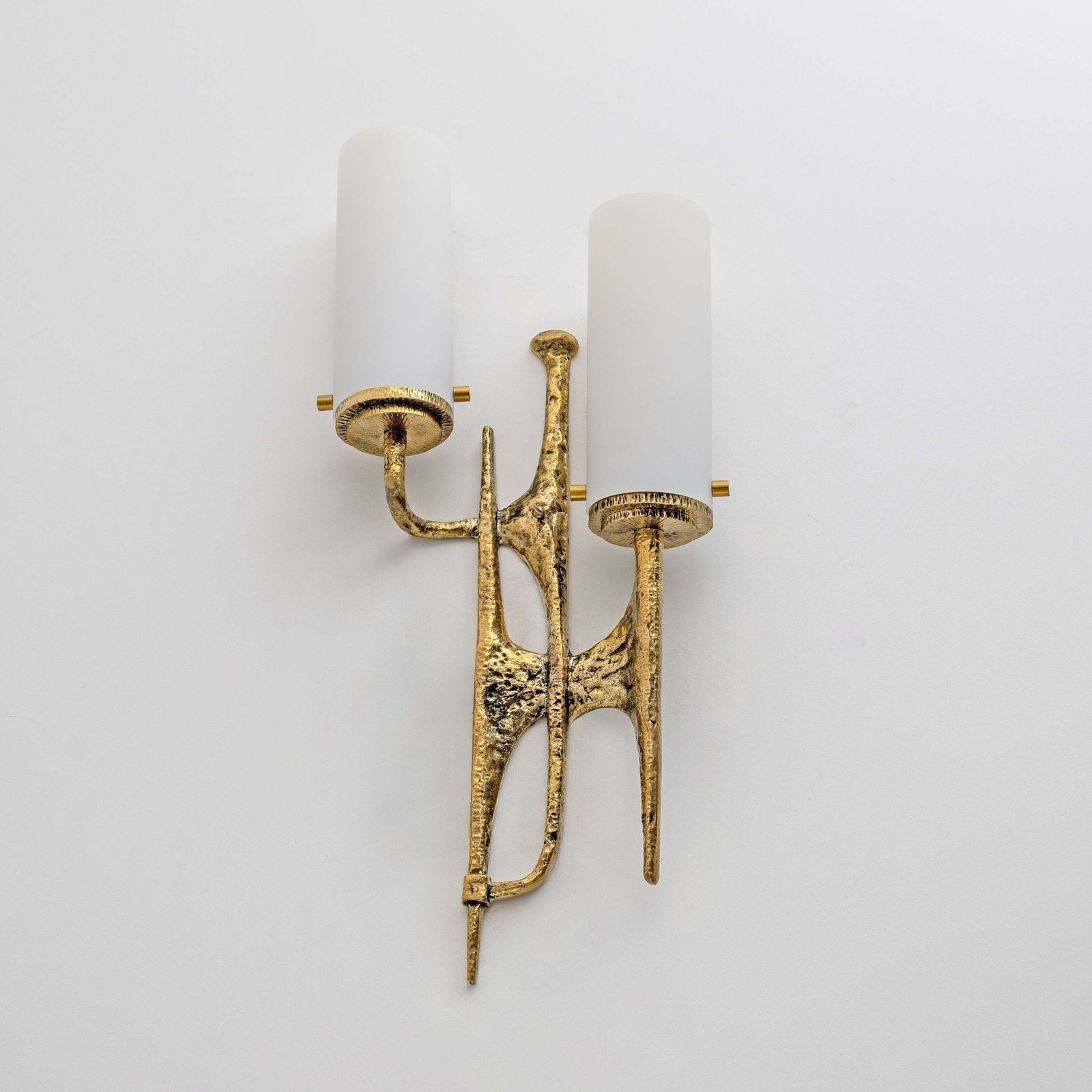 Pair Of Brutalist Bronze Wall And Murano Glass Sconces By Felix Agostini, 1990s photo for sale