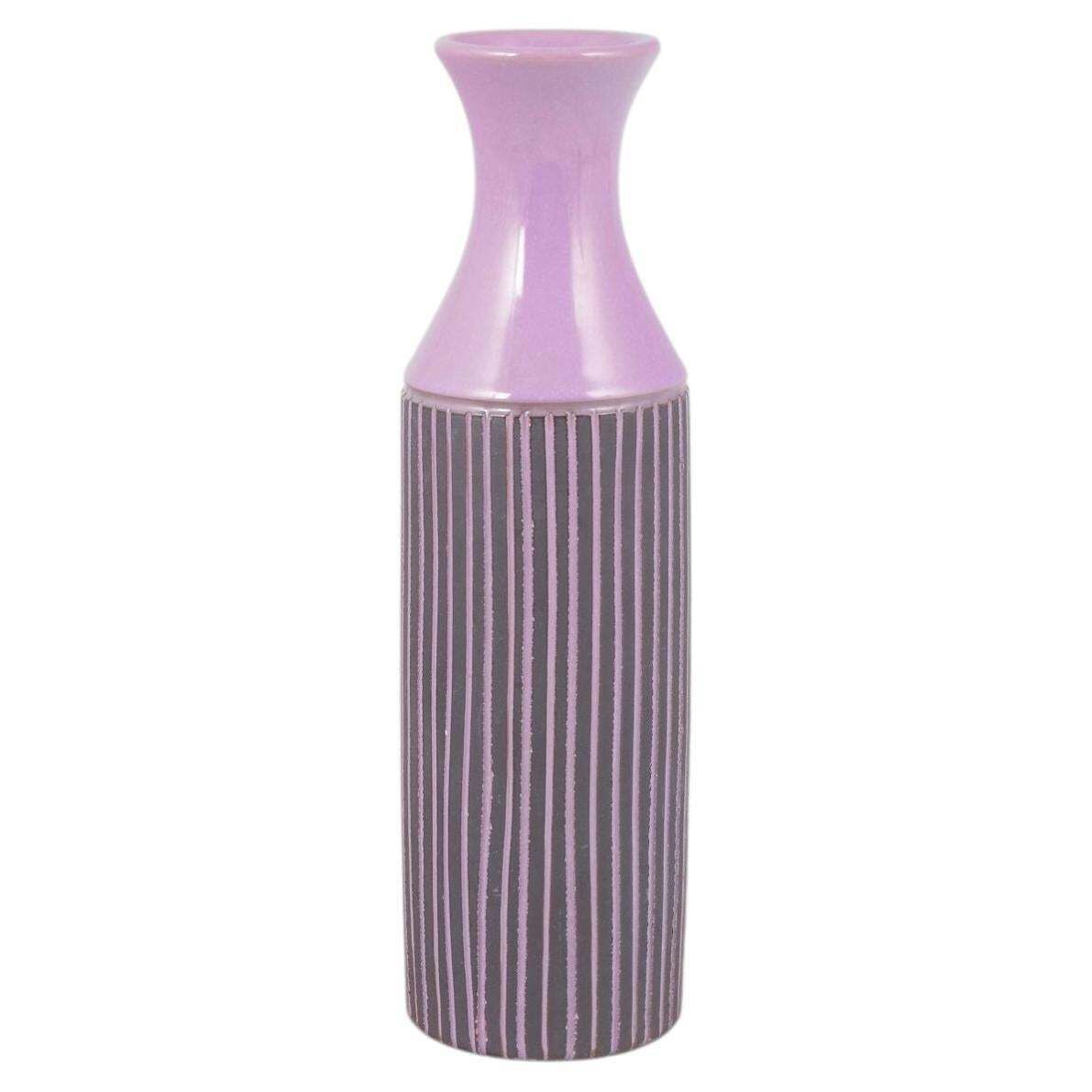 Gabriel, Sweden. Tall Cylindrical Vase With Purple Glaze And Stripes. 1970s