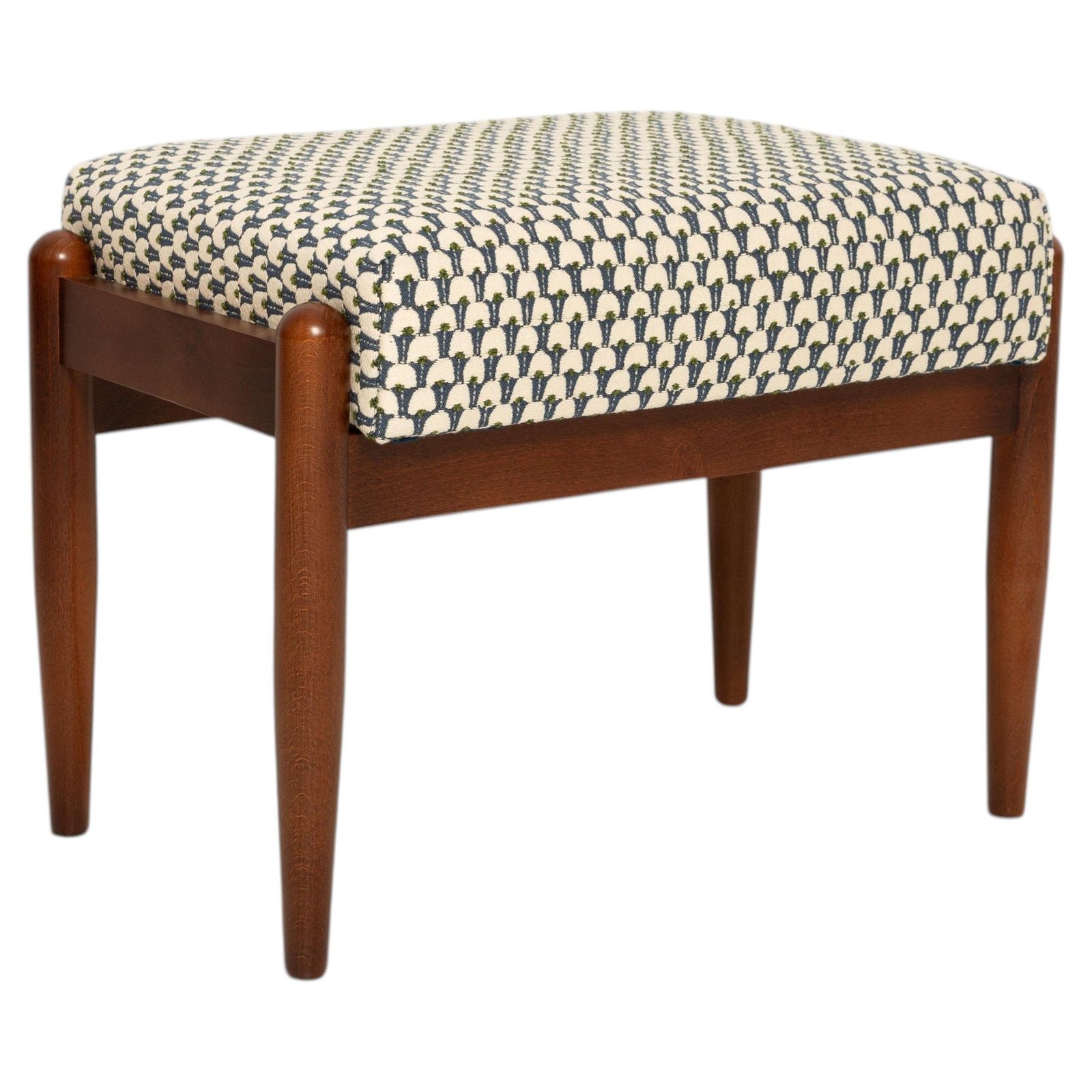 Mid Century Gfm Stool In Blue Jacquard, E. Homa, Europe, 1960s