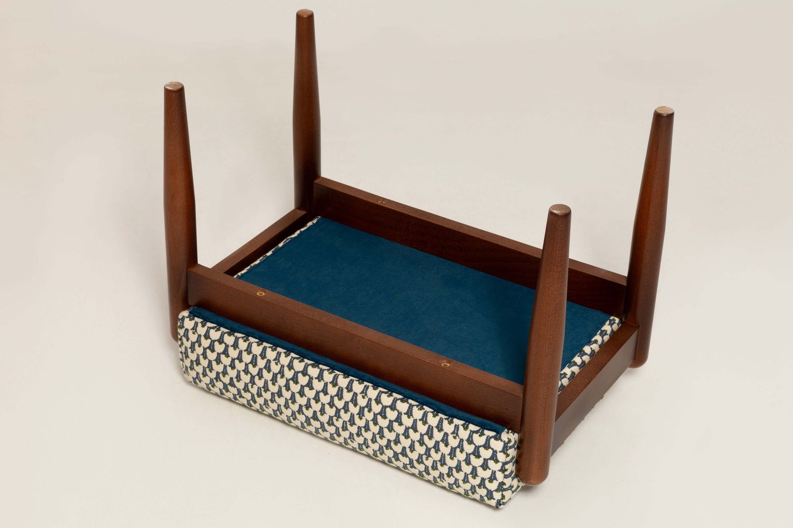 Mid Century Gfm Stool In Blue Jacquard, E. Homa, Europe, 1960s photo buy