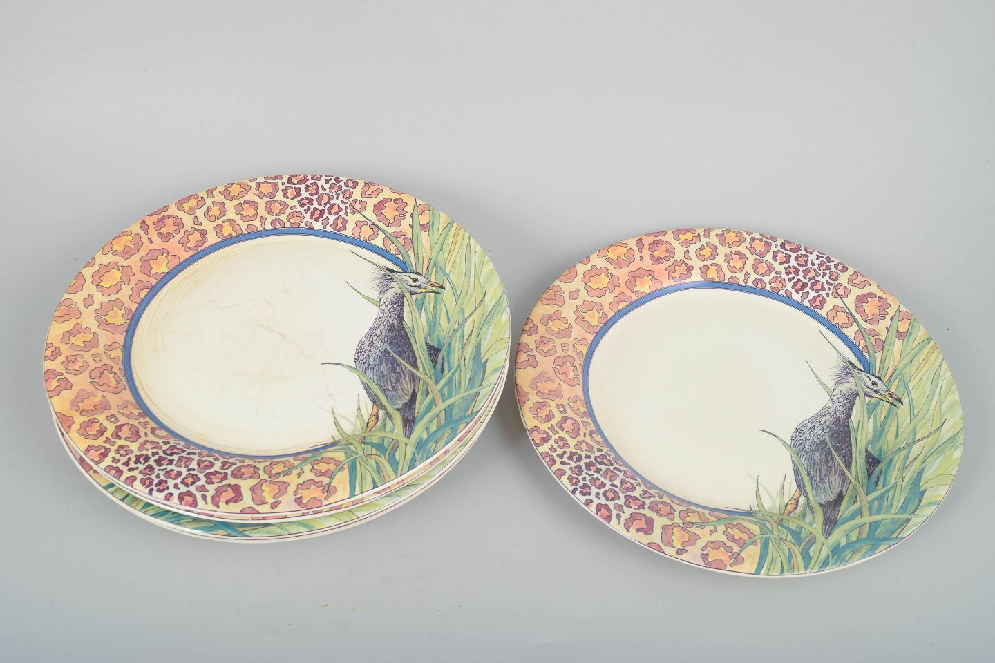 Gien, France. “Savane”, Set Of 6 Large Dinner Plates In Faience, 1980s. photo furniture