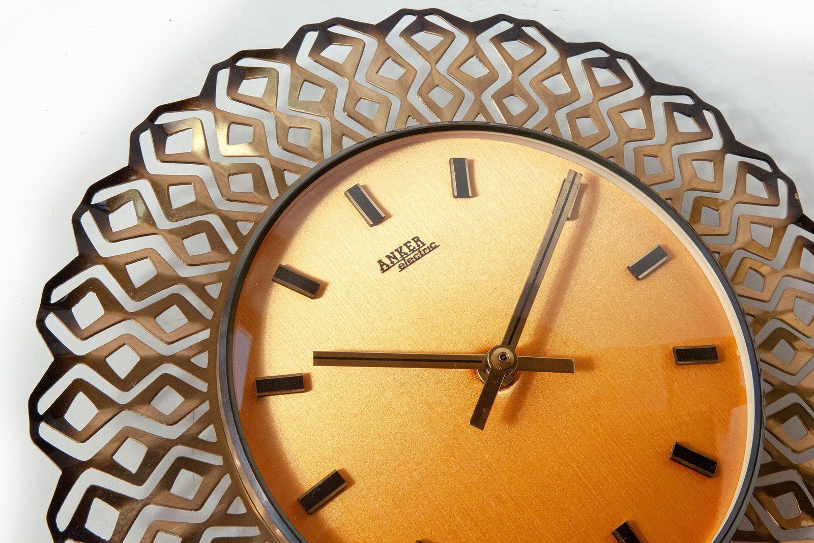 Mid Century Anker Germany Wall Clock Modernism Danish Brass Space Age Atomic Starburst Junghans photo for sale