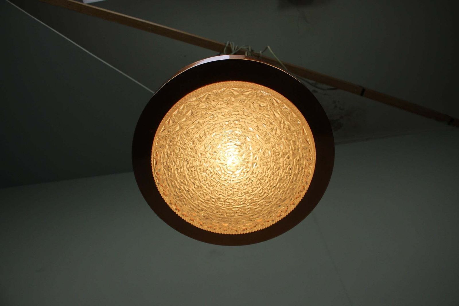 363.0 Vintage 1970s Copper And Glass Pendant Light, Czechoslovakia photo