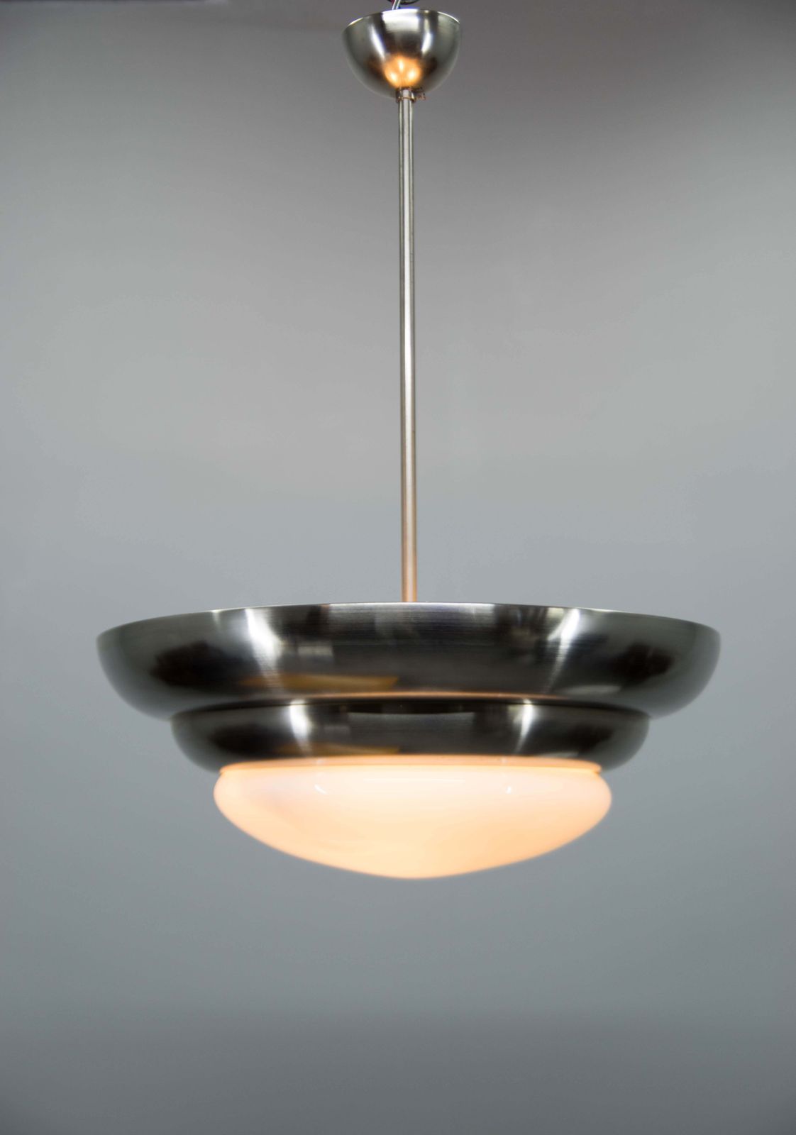 Zeldzame Franta Anýž nikkel hanglamp, jaren 1930, gerestaureerd photo furniture