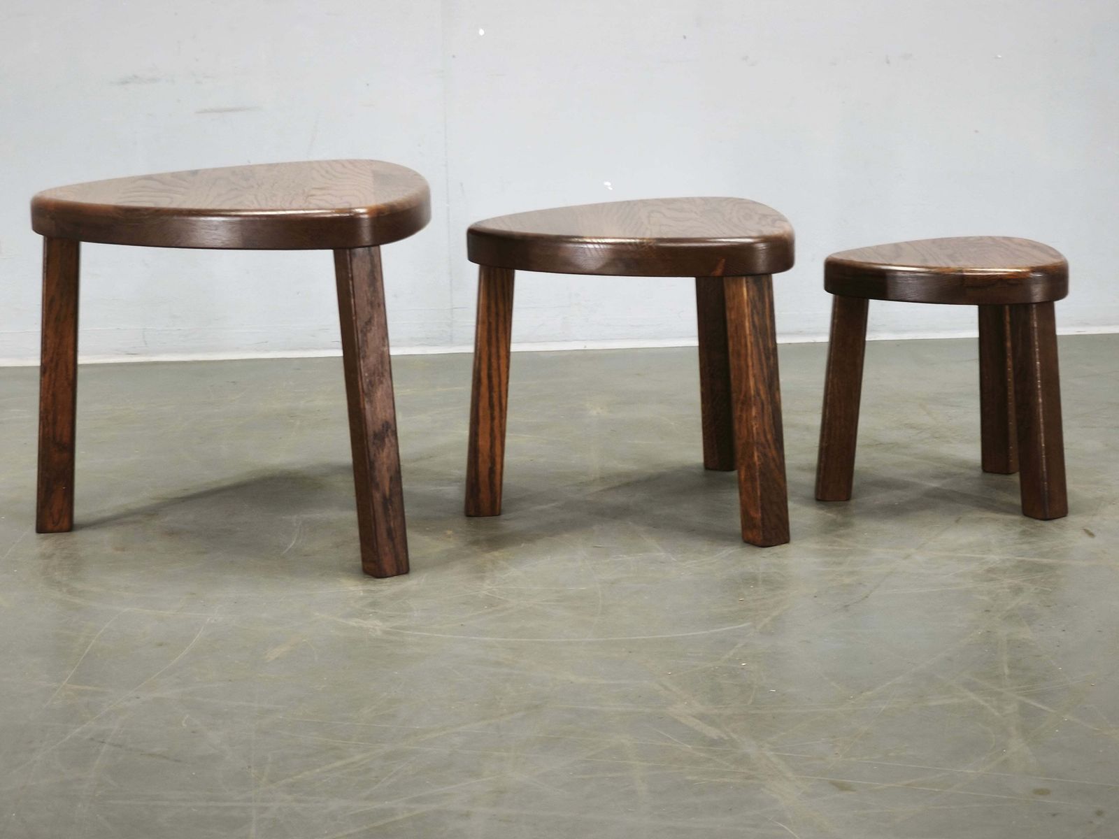 photo furniture 1960s Czechoslovak Mid Century Solid Oak Nesting Tables, Set Of Three