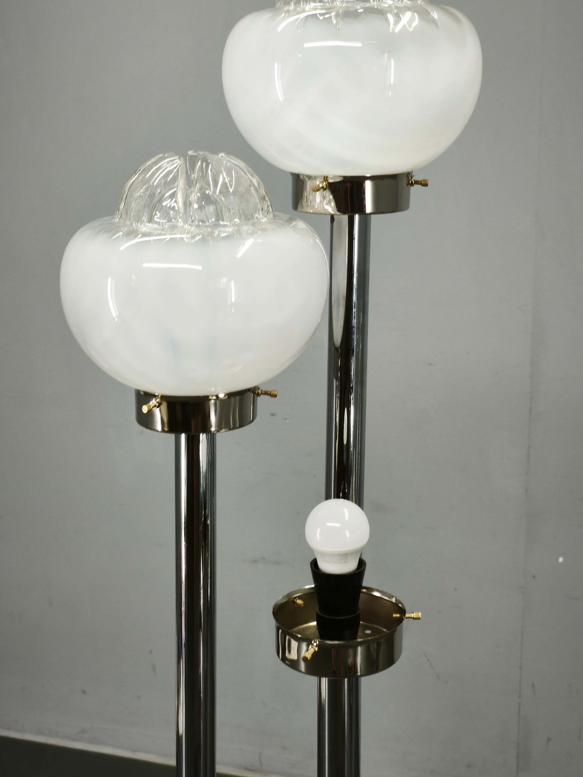 1970s Italian Murano Glass, Chrome And Marble Three Light Floor Lamp photo furniture