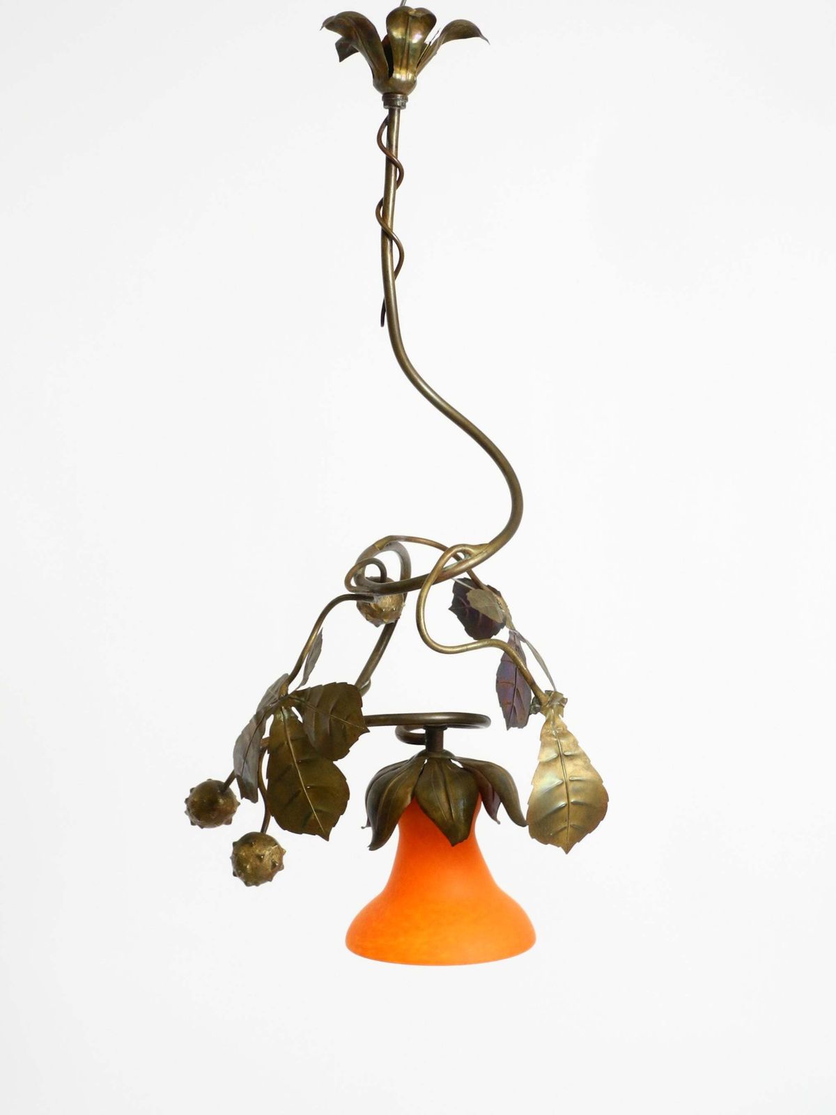 Floral Bronze And Glass Ceiling Lamp From The 1930s, Signed By Daum Nancy France photo for sale