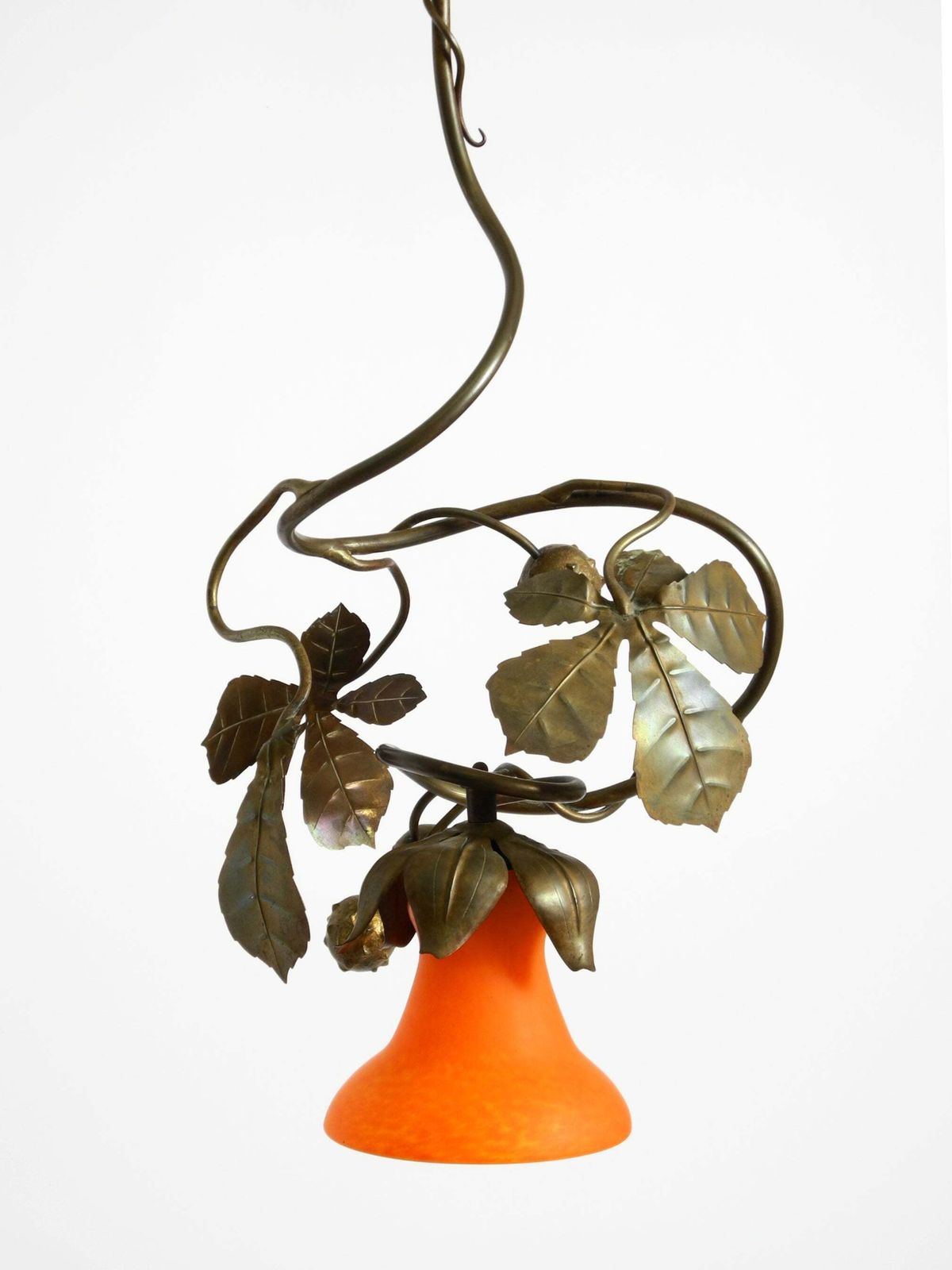 Floral Bronze And Glass Ceiling Lamp From The 1930s, Signed By Daum Nancy France photo vinterior