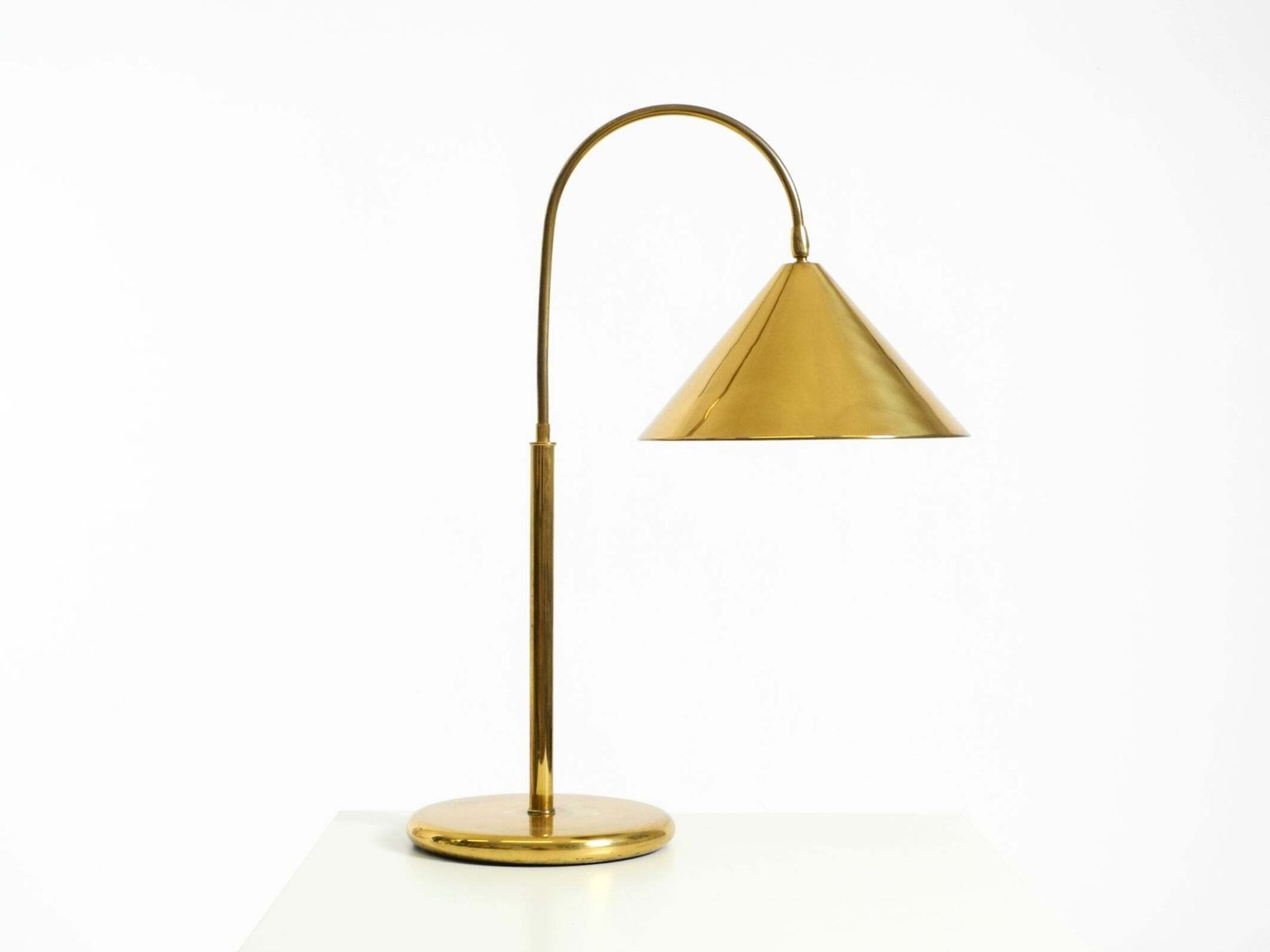 Large, Original Mid Century Modern Brass Table Lamp With A Conical Shade photo furniture