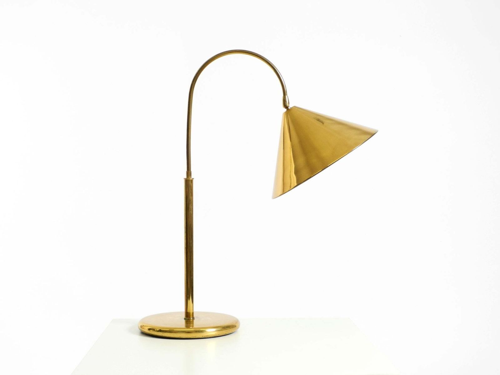 Large, Original Mid Century Modern Brass Table Lamp With A Conical Shade photo for sale