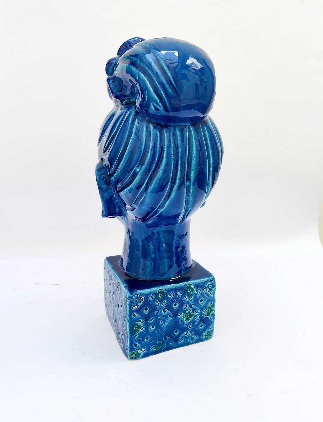 Bitossi Goddess Kwan Yin Designed By Aldo Londi, Rimini Blu Decoration, Vintage Mid Century Ceramic Sculpture Statue photo vinterior