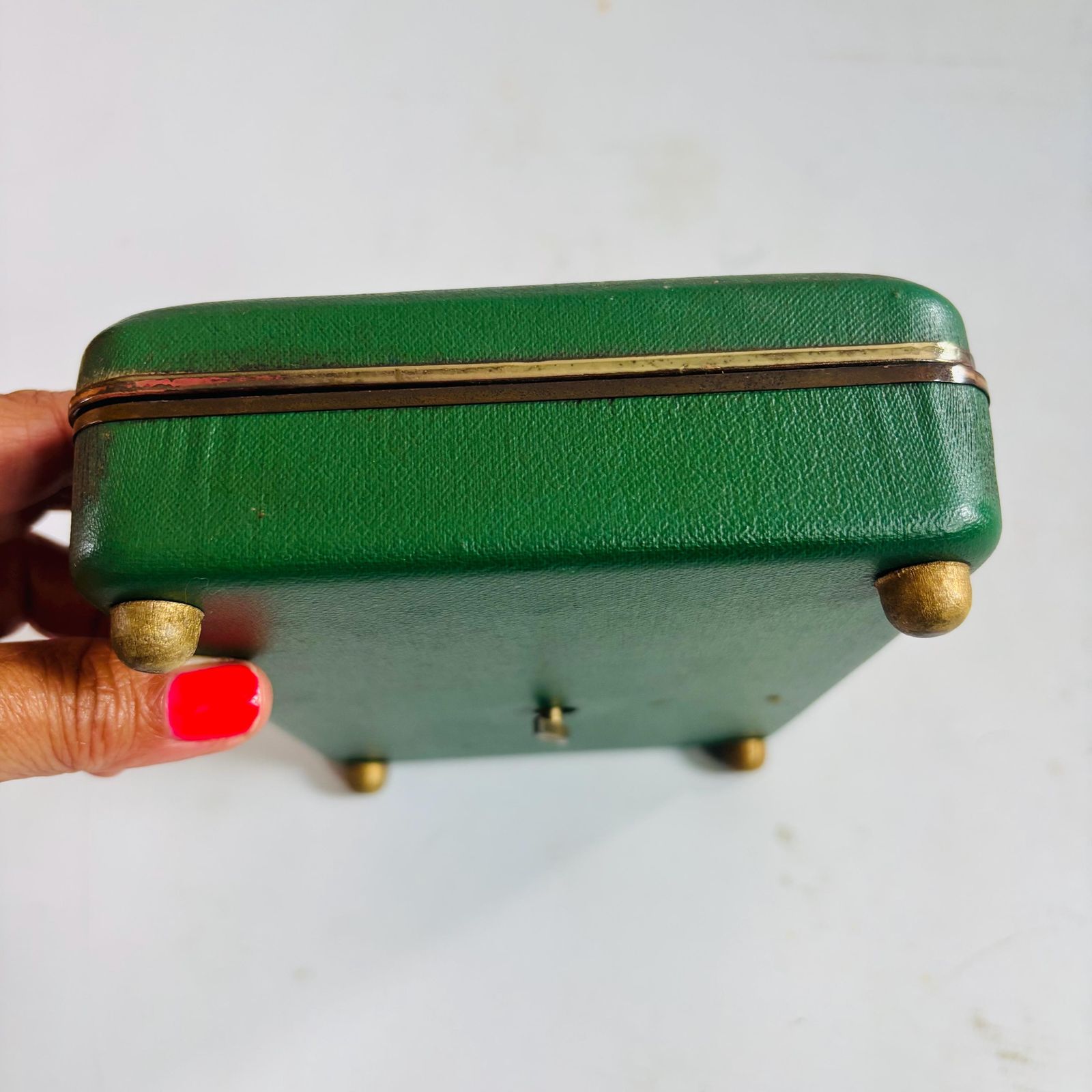 Vintage Reuge Zwitserse muziekdoos met dansende ballerina: La Blue Danube, groen photo Woonaccessoires