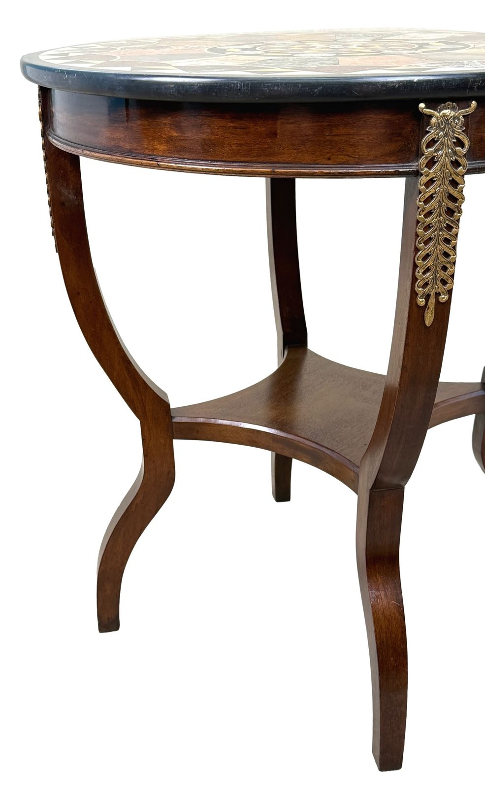 Table d'appoint circulaire à plateau en marbres spécimen, fin du XIXe siècle, par James Shoolbred (Angleterre, vers 1890) photo Mobilier