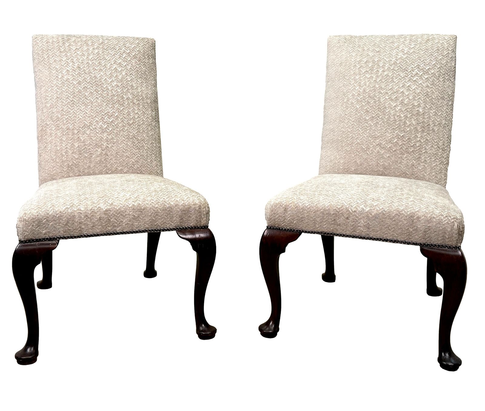 Furniture Rare Pair Of Early 18th Century Walnut & Upholstered Georgian Side Chairs (England, Circa 1720) photo
