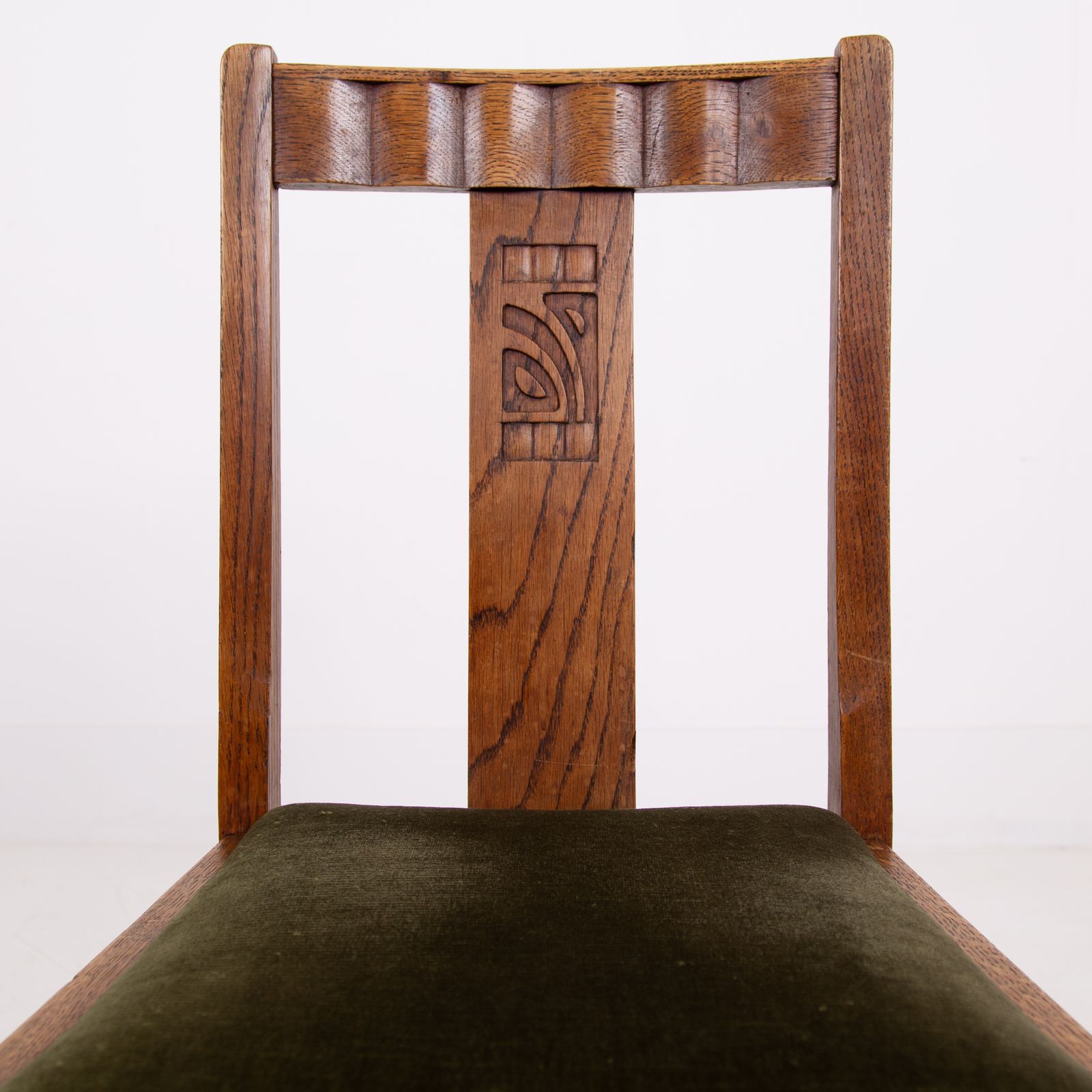 Art Deco Fine Set Of 4 English Oak Dining Chairs 1930s photo vintage