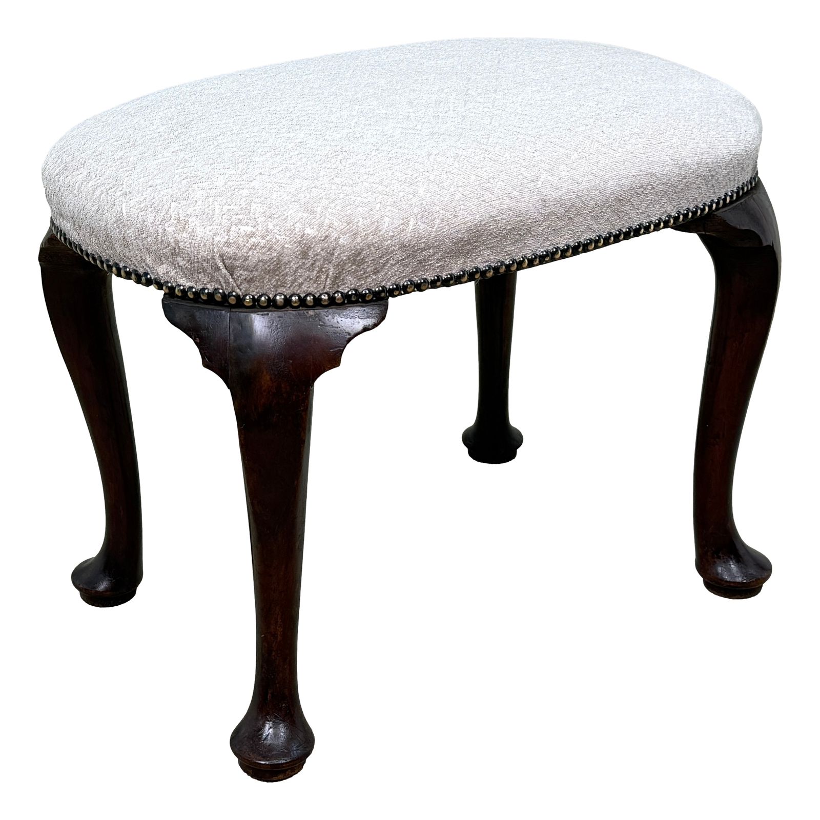 Rare Early 18th Century Walnut Oval Stool, George I Period (England, Circa 1720) photo vinterior