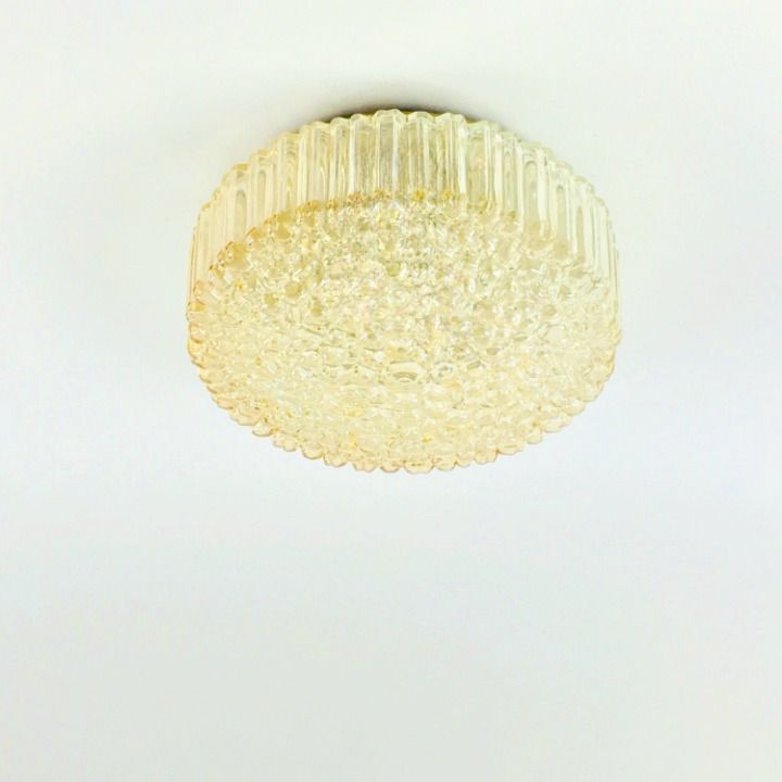 Plafonnier mid-century en verre bullé ambré, par Helena Tynell pour Limburg, Allemagne, années 1970 photo furniture