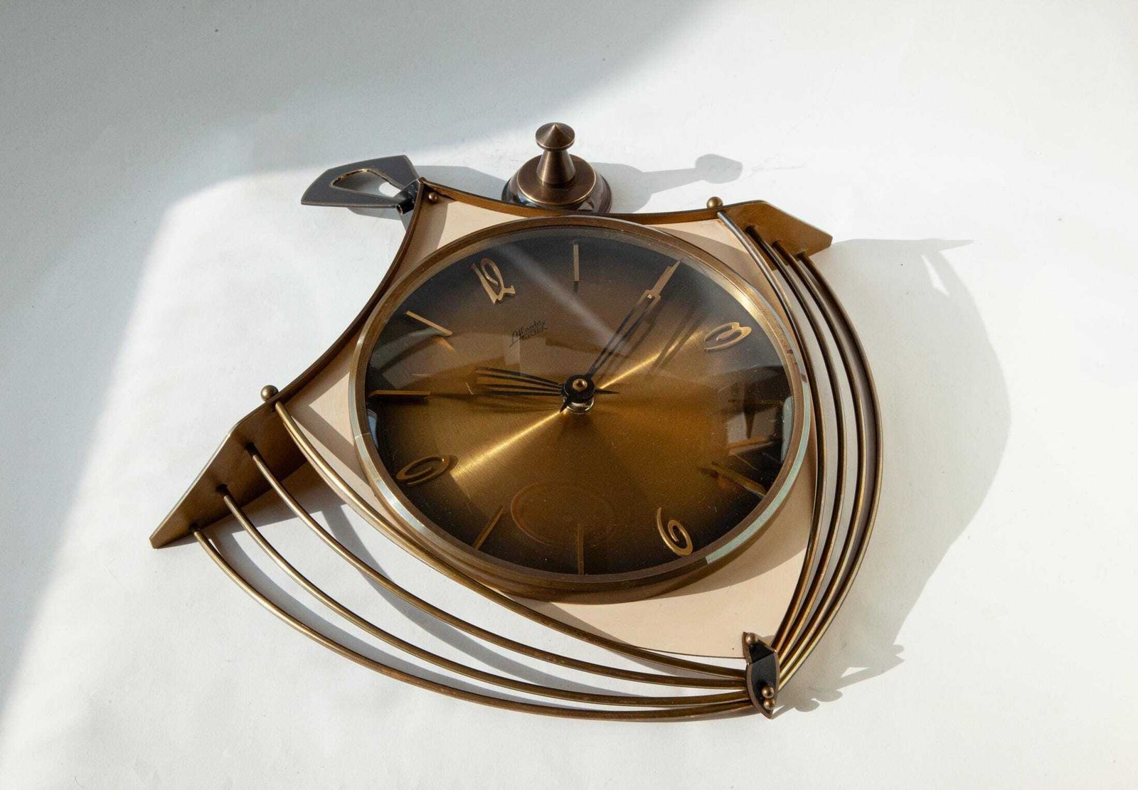 Mid Century Atlanta Brass Wall Clock Art Deco Germany Junghans Atomic Modernism 1960s photo Home Decor