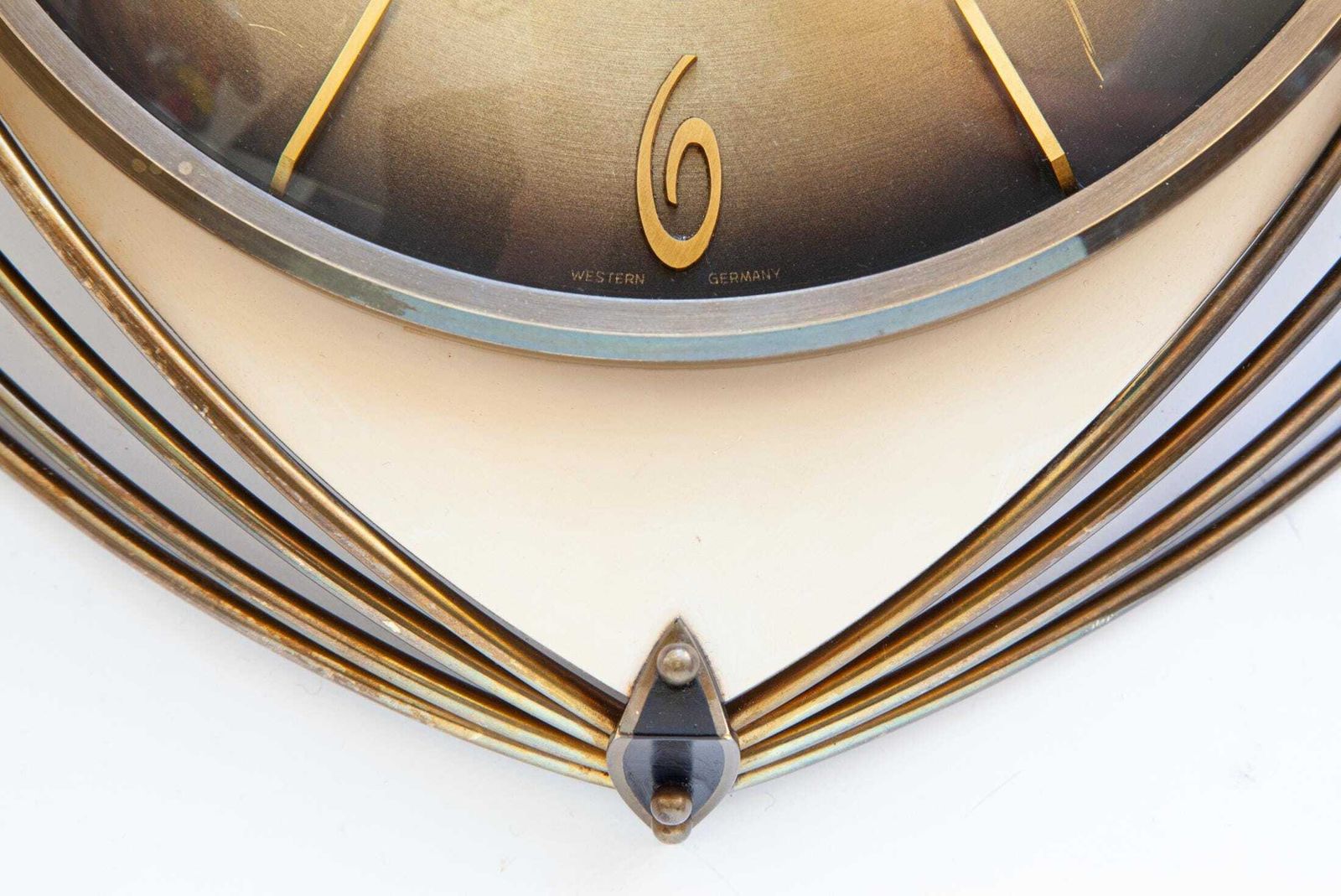 Mid Century Atlanta Brass Wall Clock Art Deco Germany Junghans Atomic Modernism 1960s photo vinterior