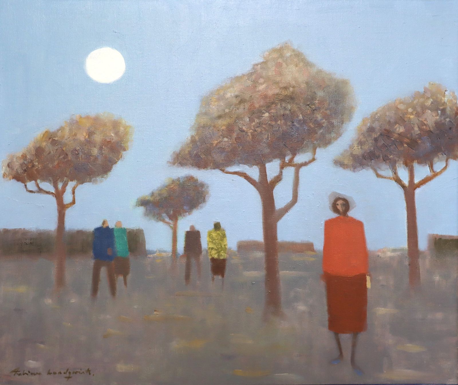 Under The Pale Blue Sky, olieverfschilderij midden 20e eeuw photo for sale