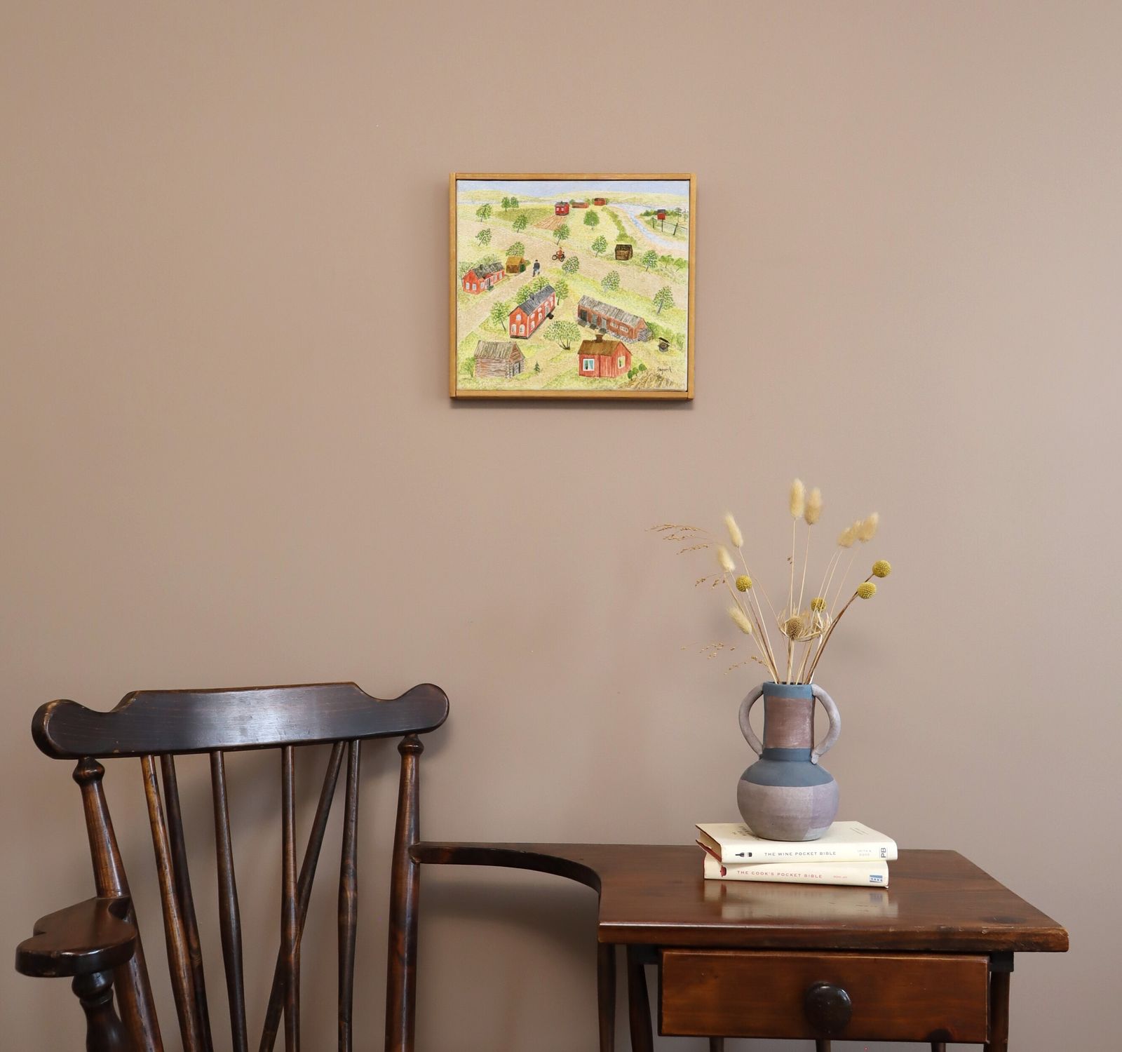 Kleine Rode Huisjes, Olieverf op Doek, Midden 20e Eeuw photo furniture