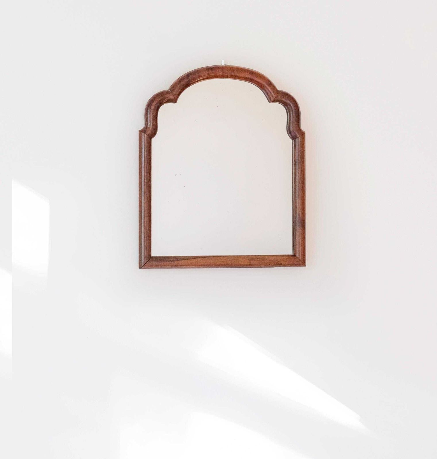 Antique Dutch Arched Wall Mirror   Scalloped Mahogany Wooden Frame   Small Art Nouveau Mirror   Early 1900s photo furniture