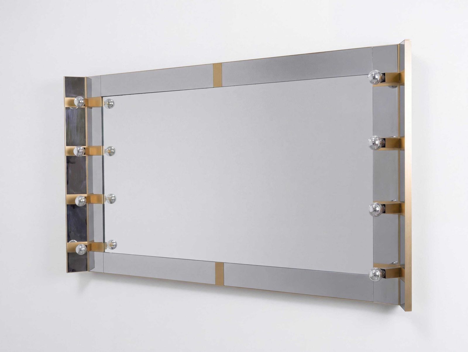 Miroir de coiffeuse lumineux en chrome et laiton, par Gaetano Sciolari, Italie, années 1970