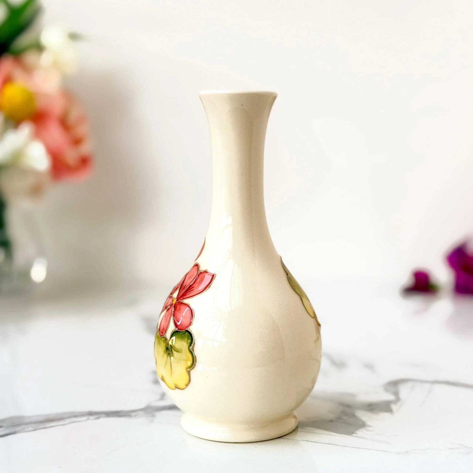 60.0 Moorcroft Pink Geranium Keramische Knopvaas Tube-lined Engels Aardewerk Vintage photo