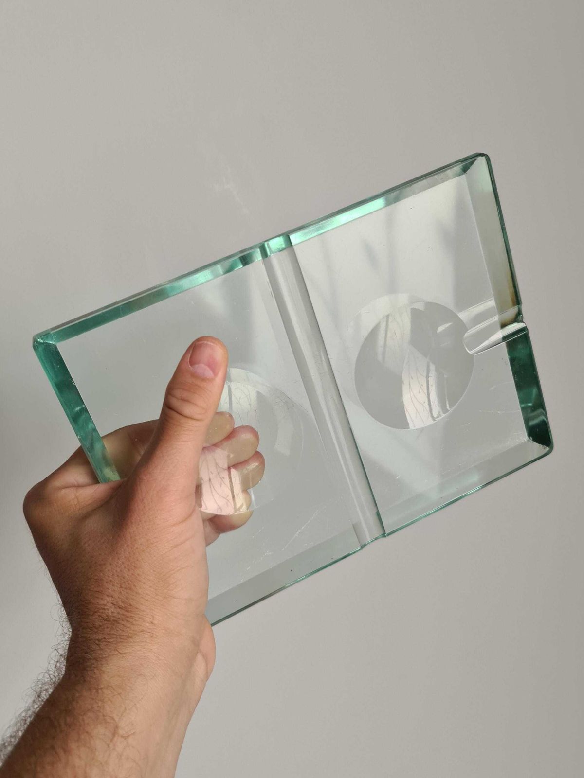 Cendrier vide-poche double en verre vert, Mid-Century, de style Fontana Arte