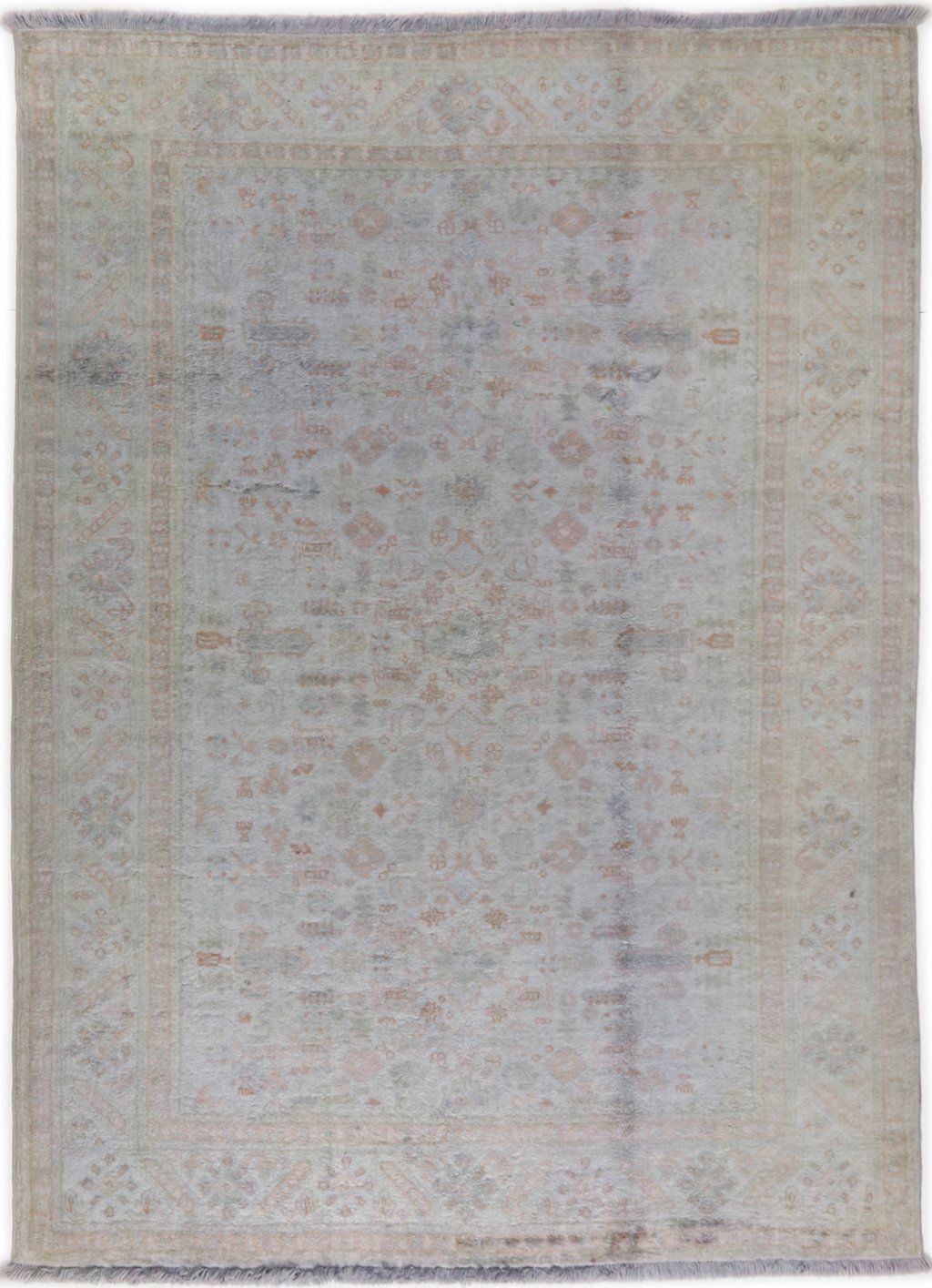 Mid-Century Turks Kayseri zijden tapijt, grijs, 173 × 122 cm