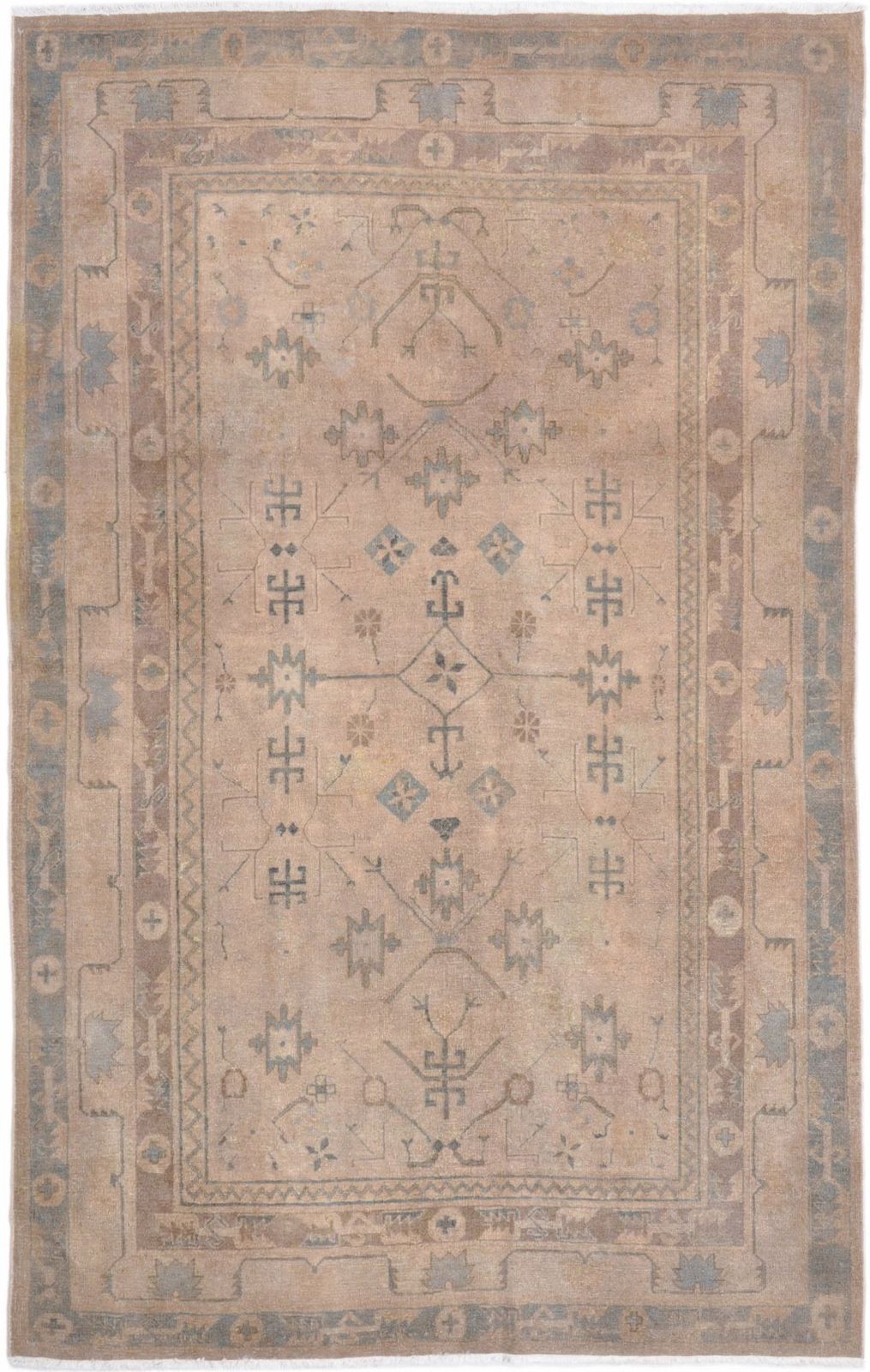 Antiek Samarkand tapijt, beige, 239 × 152 cm, ca. jaren 1910