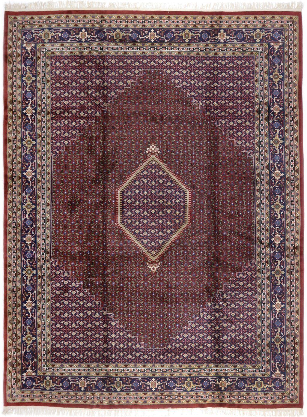 Vintage Indiaas handgeknoopt tapijt, rood, 398 × 301 cm, ca. jaren 1970
