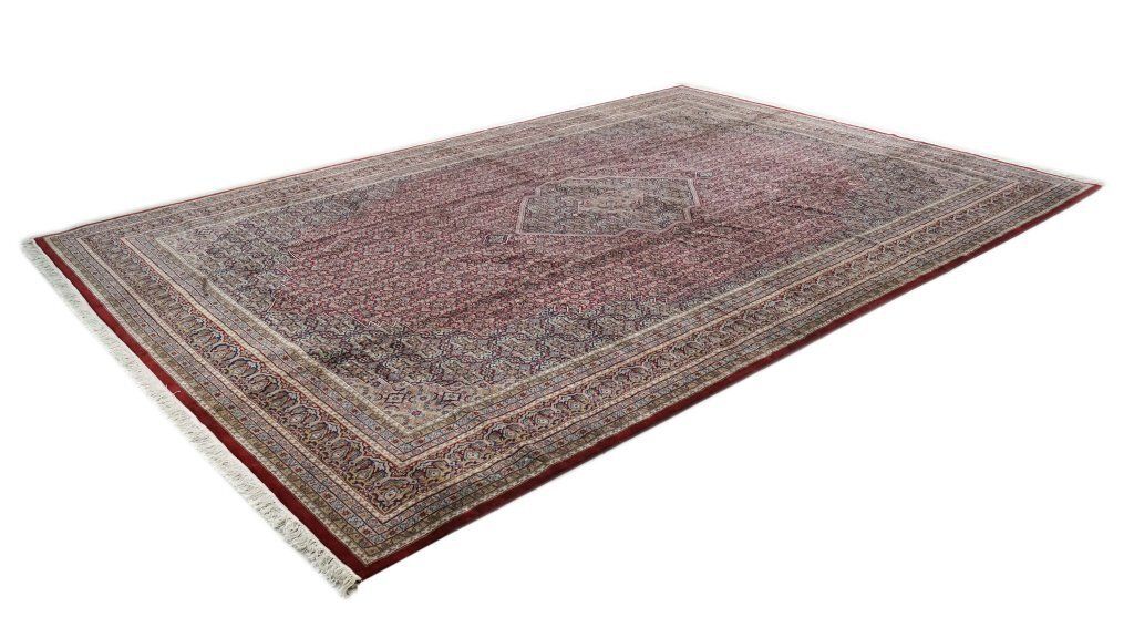Vintage Indiaas Jaipur tapijt, rood, 546 × 367 cm, ca. jaren 1990 photo furniture