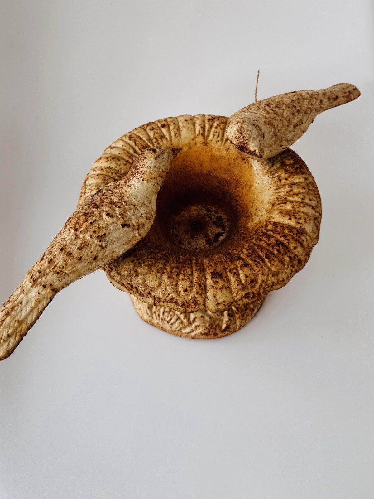 Vintage Heavy Cast Iron Bird Bath / Feeder, Aged Patina photo vinterior