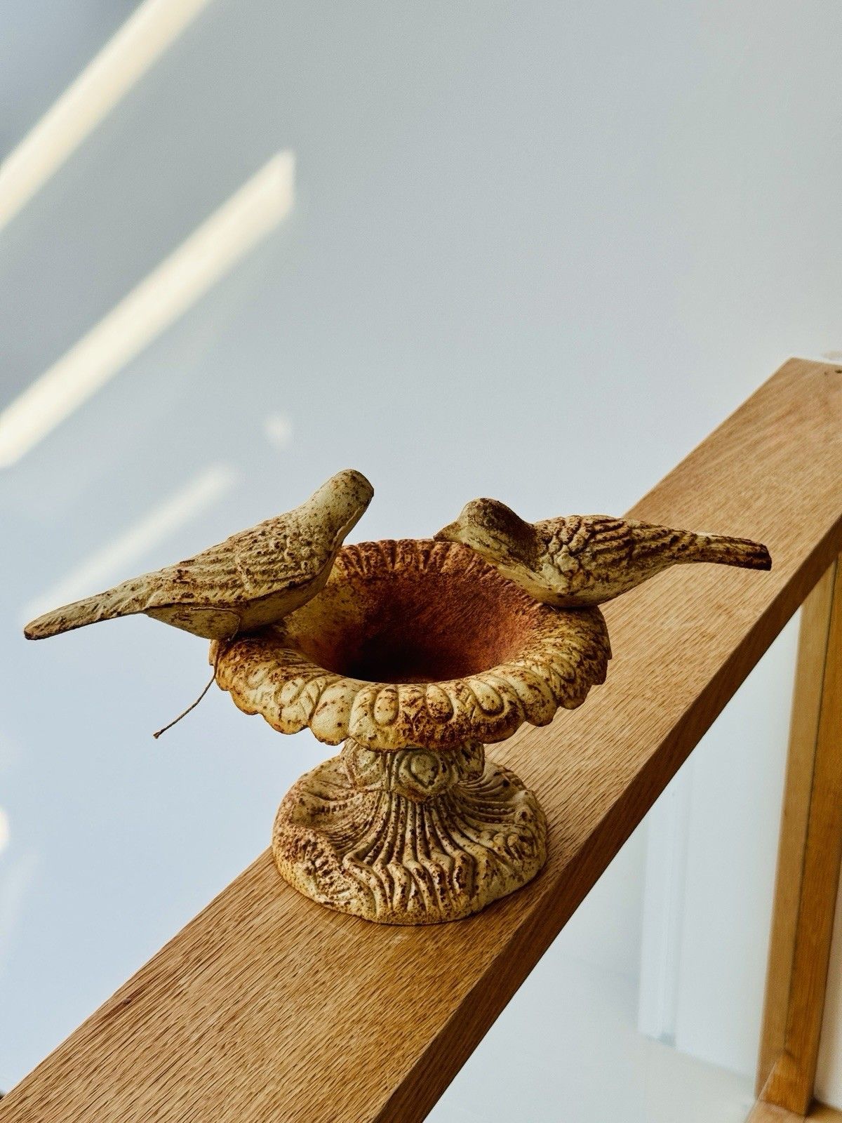 99.0 Vintage Heavy Cast Iron Bird Bath / Feeder, Aged Patina photo