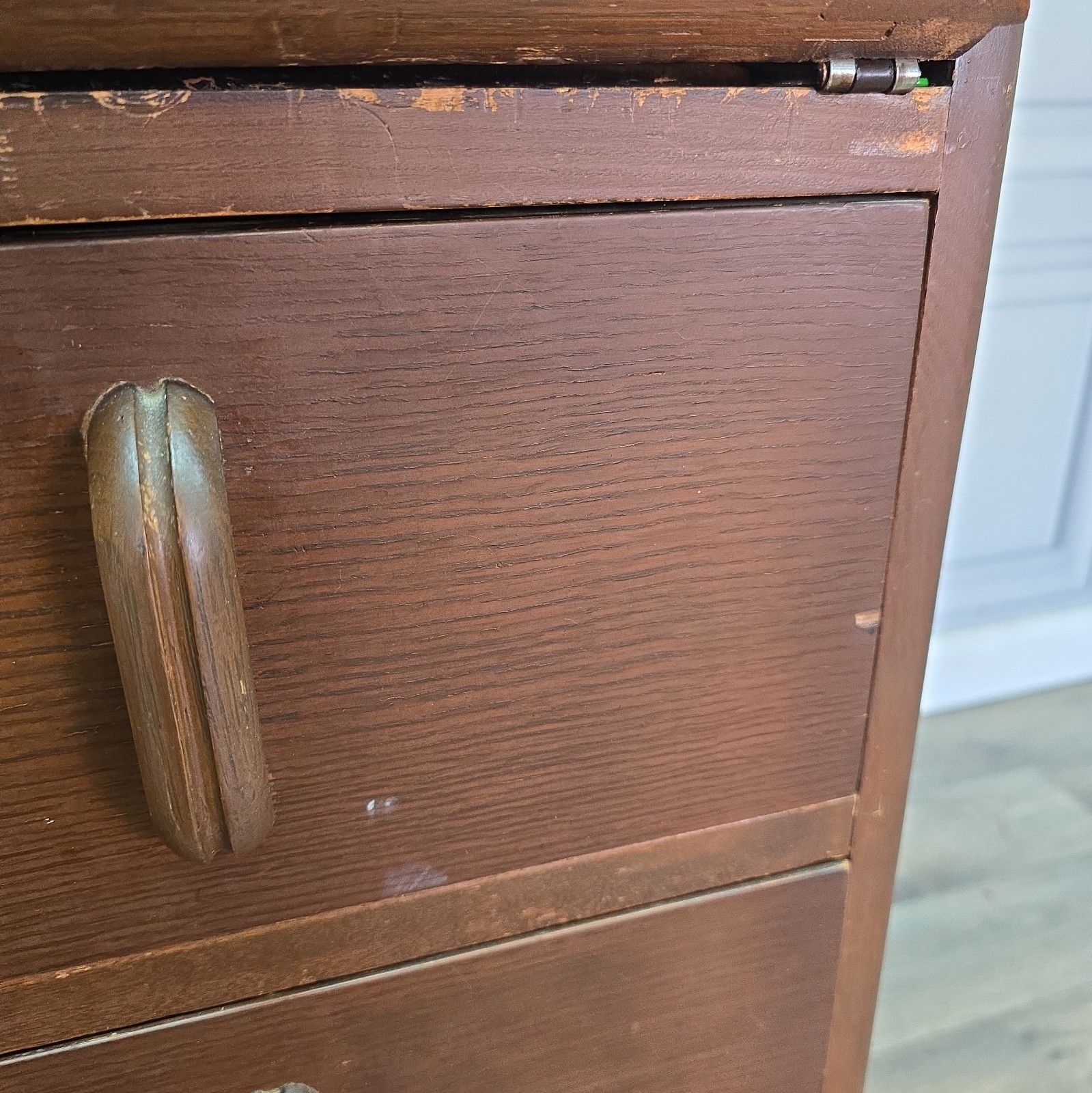 photo for sale Vintage Jentique Writing Bureau Oak 3 Drawer Chest Fall Front Desk Retro Wood