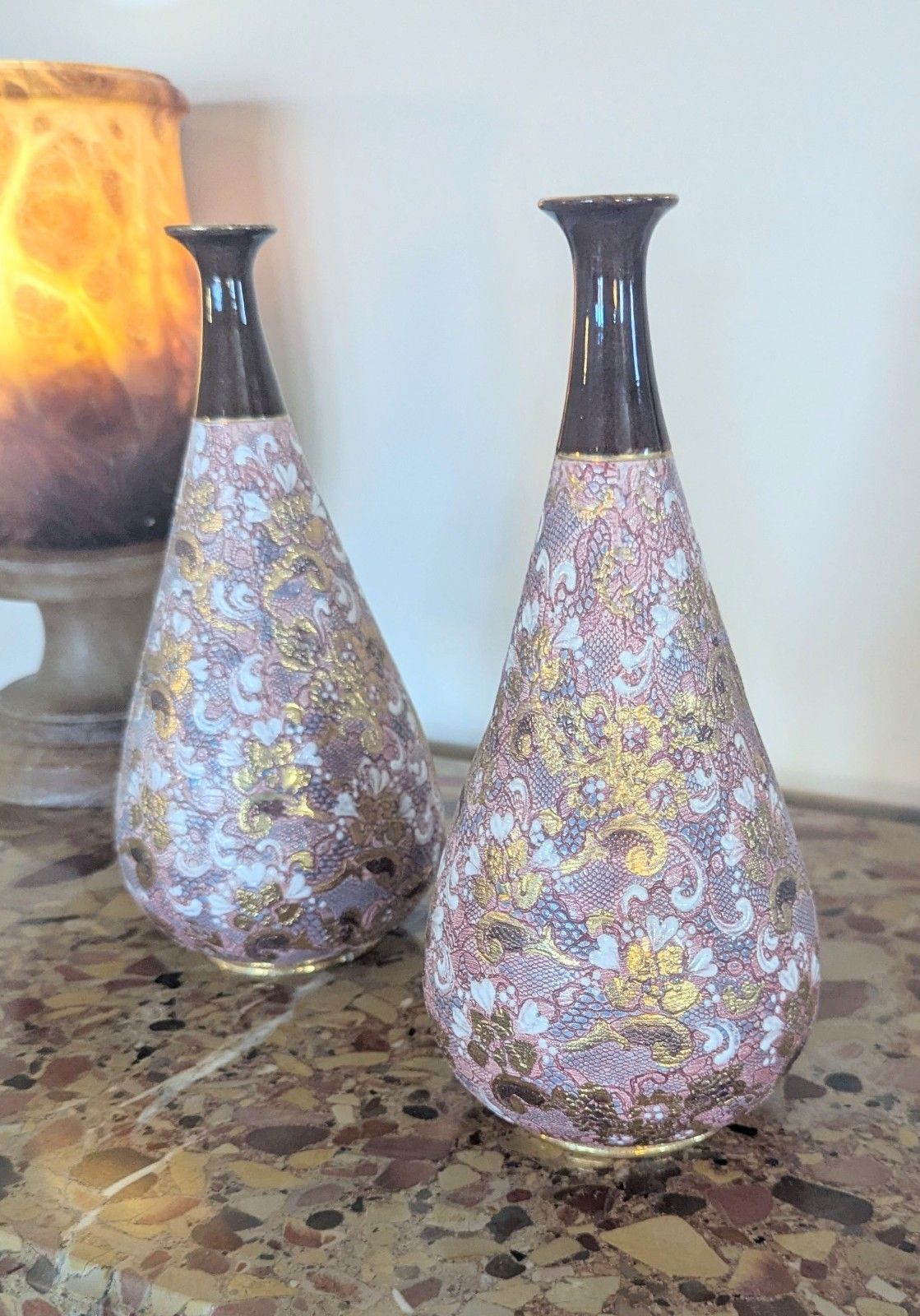 Pair Late 19th Century Doulton & Slaters Patent Hand Painted Vases  0384 photo vinterior